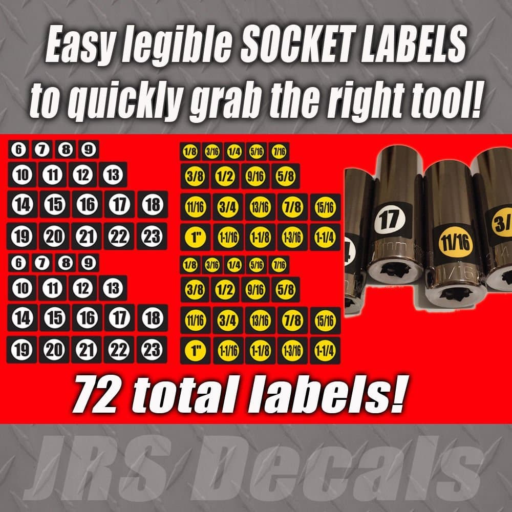 Labels for sockets. SAE and Metric Sticker Set for Tools.