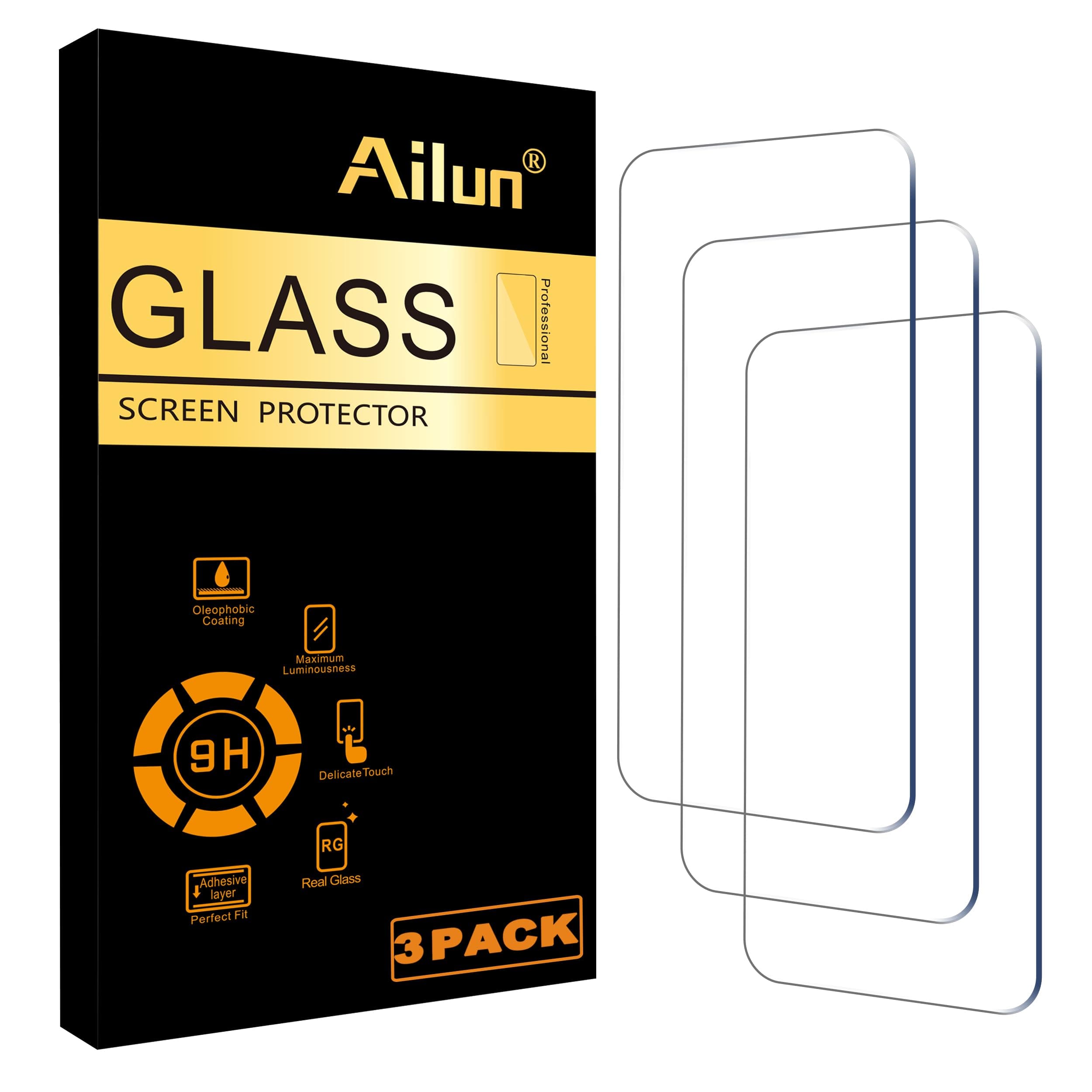 Ailun Glass Screen Protector for iPhone 16 / iPhone 15 / iPhone 15 Pro [6.1 Inch] Display 3 Pack Tempered Glass, Sensor Protection, Dynamic Island Compatible, Case Friendly