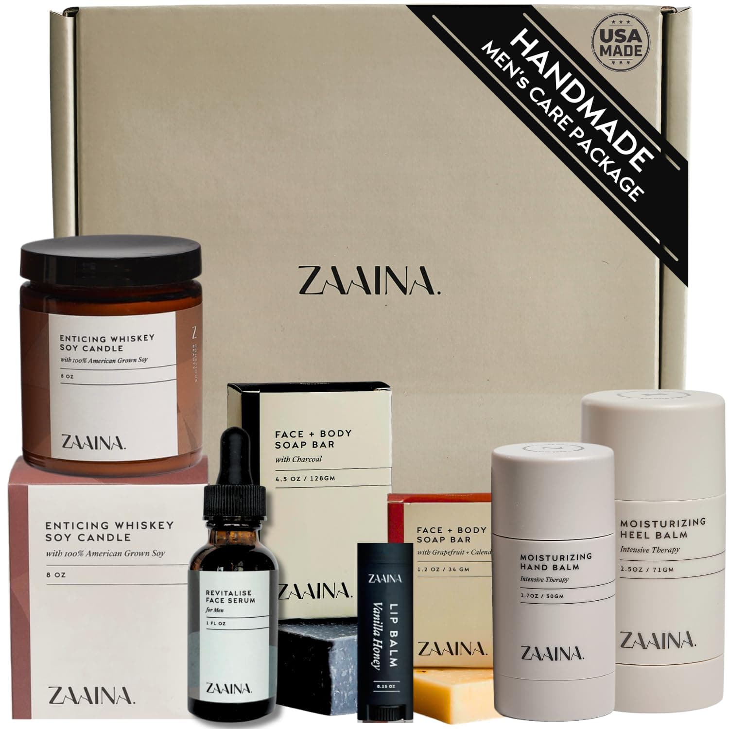 ZAAINA Men’s Self Care Package - Relaxation Spa Gift Set, Luxury Natural Handmade Grooming Kit for Husband Dad Friend, Father's Day Gifts for Men, Birthday Gifts for Him