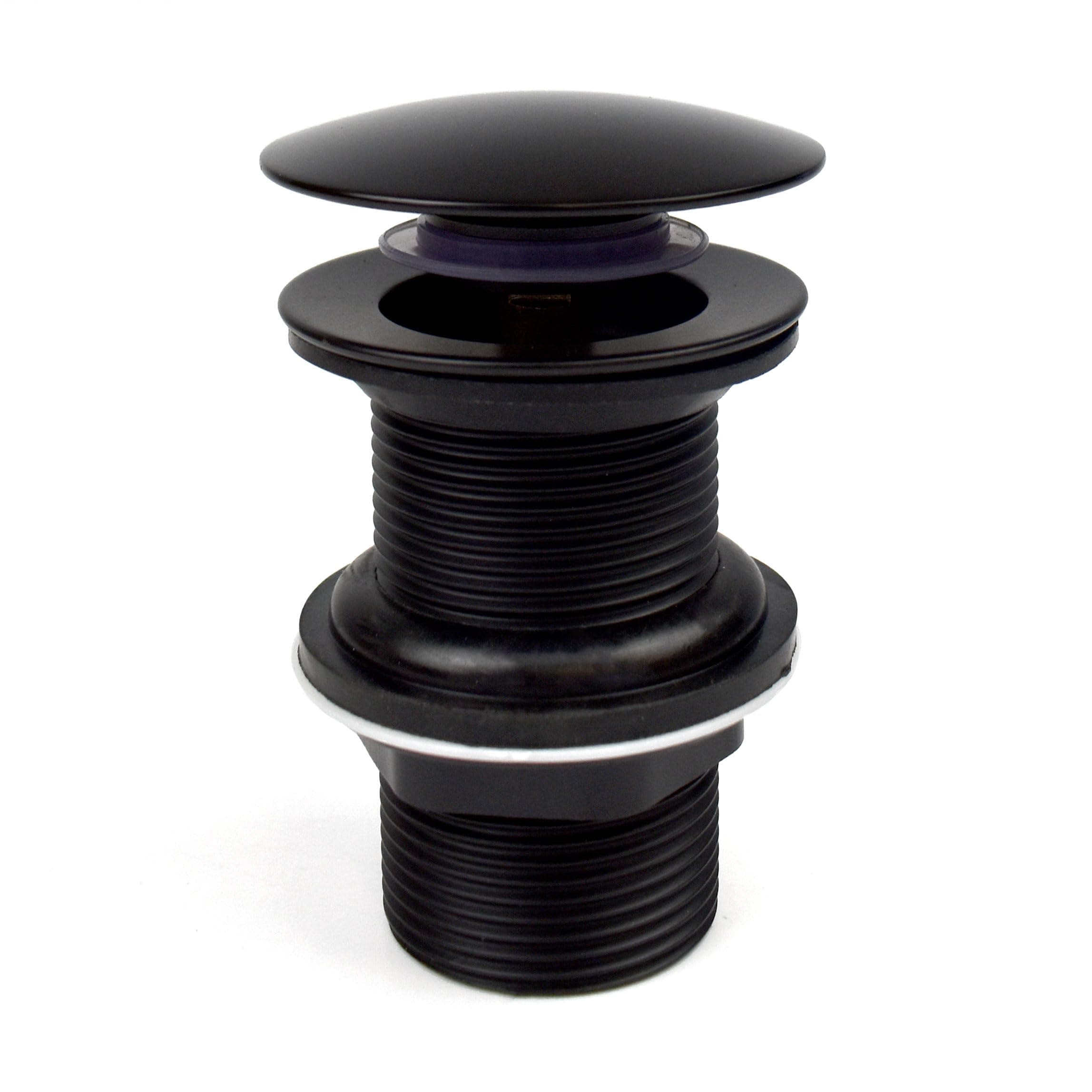 Unslotted Black Basin Waste – Click Clack Solid Brass Construction – Round Dome Design – Pop-Up Sink Plug for Bathroom Vanity Units