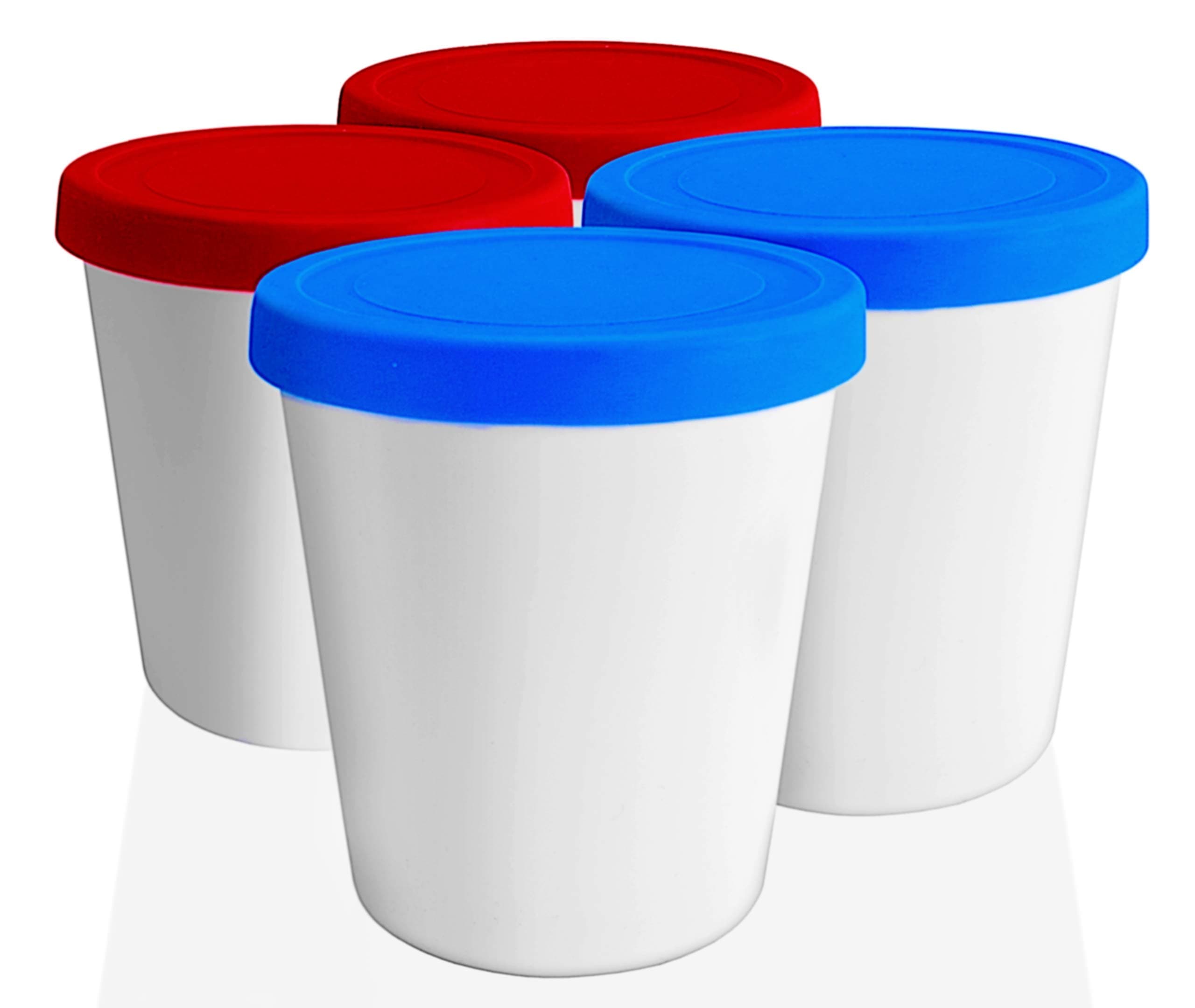 LIN Ice Cream Containers 4-Pack - 1Quart Reusable Round Storage Tubs for Homemade Ice Cream & Frozen Treats, Silicone Lids - Non-BPA Plastic - Dishwasher-Safe - No Freezer Burn