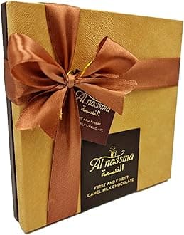 – Camel Milk Chocolate Praline Gift Box (9 Piece Pralines: Hazelnut Nougat, Arabic Coffee, Pistachio Marzipan) | Made in Dubai Arabian Gourmet | Perfect for Eid Present, Eidiya,UAE union Day