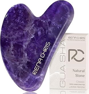 Rena Chris Gua Sha Facial Tools, Natural Amethyst Gua Sha Stone, Face Guasha Tool for Jawline Sculpting and Puffiness Reducing, Guasha Massage Tool, Skin Care Gift - Purple