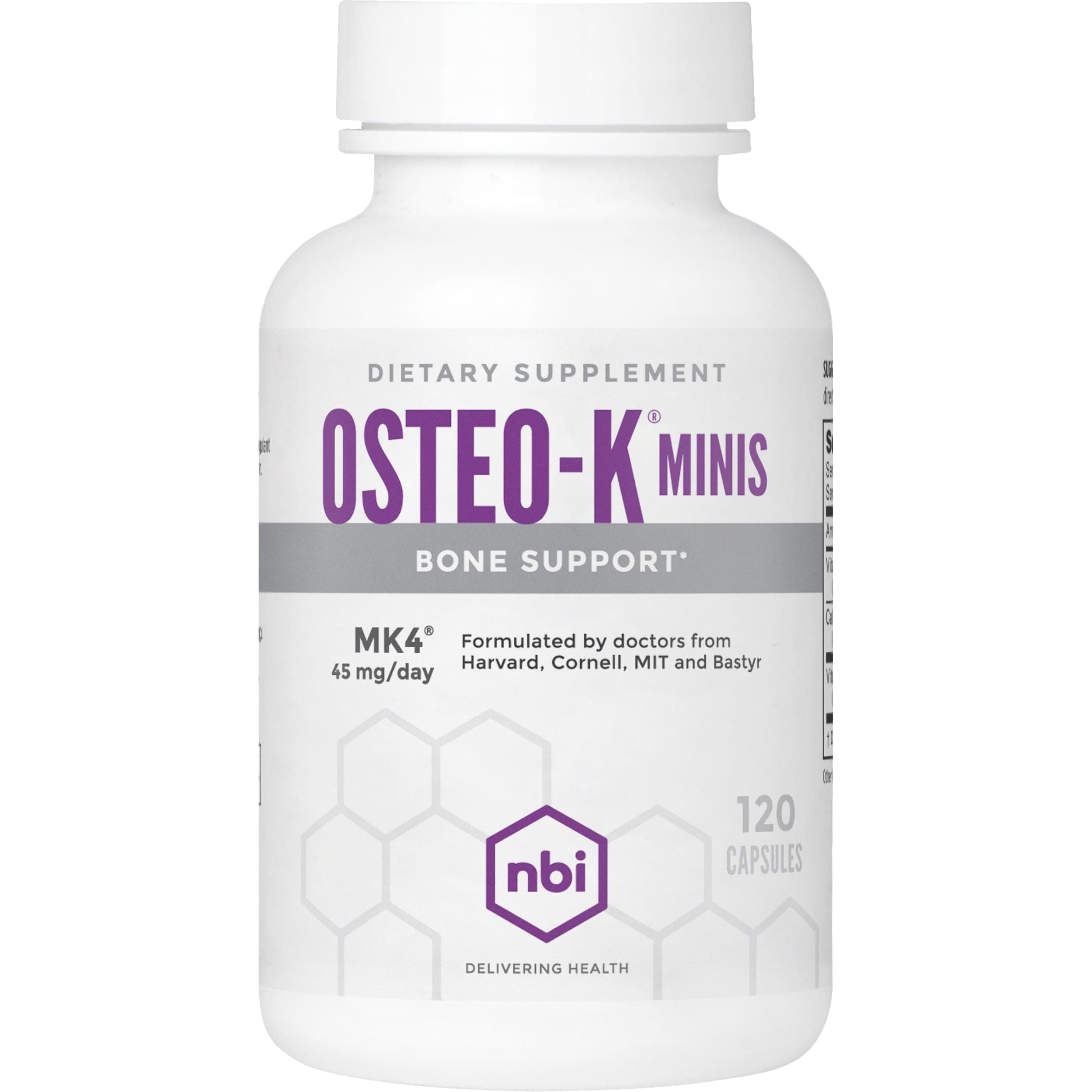 Osteo-K Bone Support - Mini | Vitamin D & K Complex with Calcium Citrate Supplement | 45mg Vitamin K2 (MK4) for Strong Bone Health & Function | 120ct Veggie Capsules