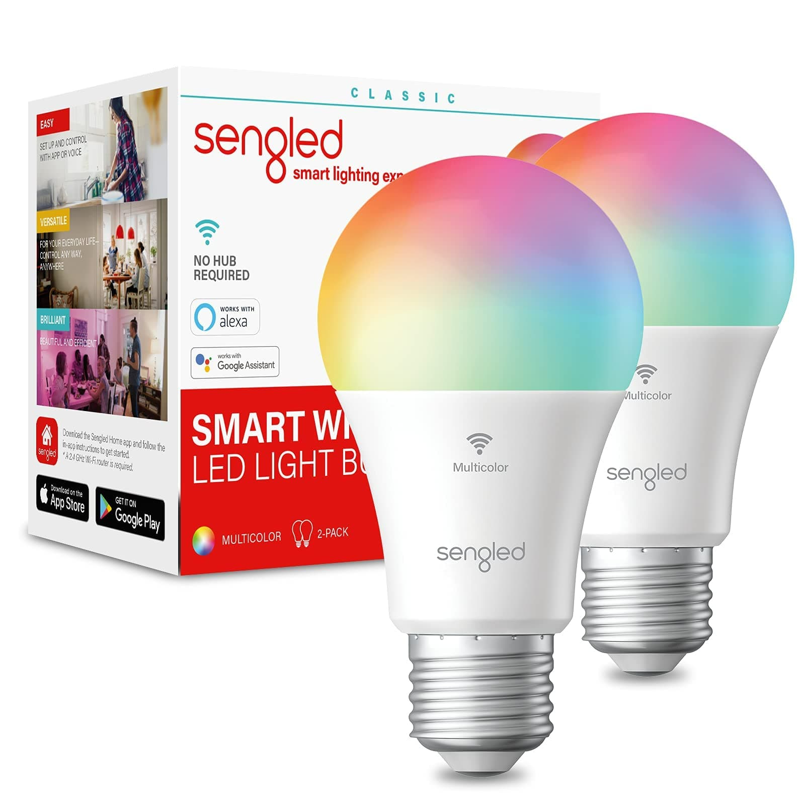 SengledSmart Bulb, WiFi Light Bulbs, Color Changing Light Bulb, Smart Light Bulbs that Work with Alexa & Google Assistant, A19 RGB Alexa Light Bulb No Hub Required, 60W Equivalent 800LM CRI>90, 2Pack