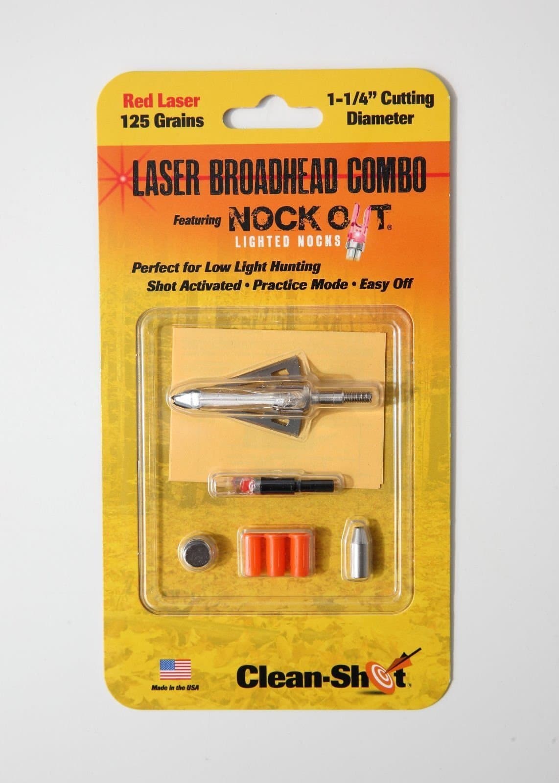 Red Laser Broadhead Nock Out Lighted Nock Combo, 1-Pack 125 Grains 1-1/4" Cutting Diameter
