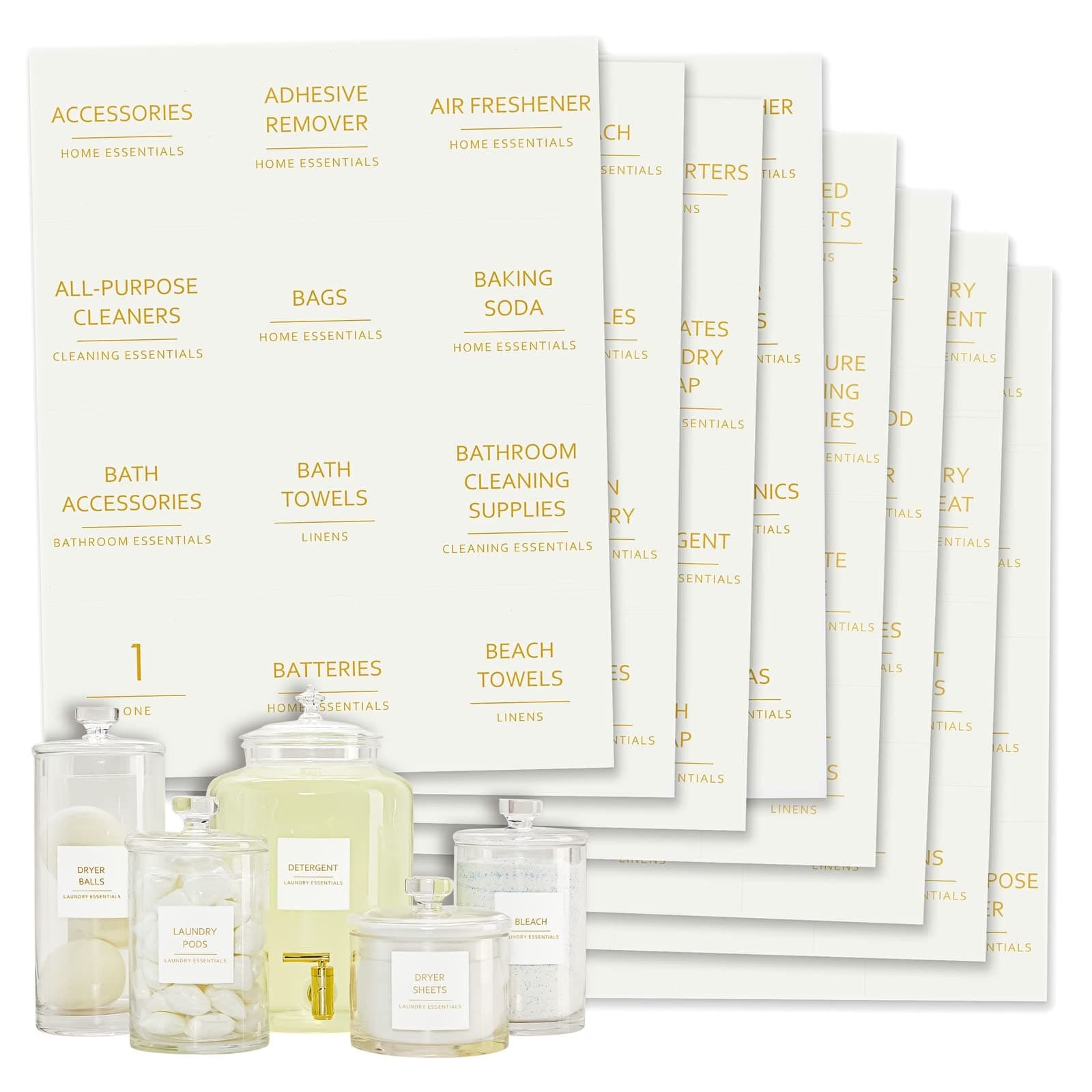 Talented Kitchen Laundry Label Set - Waterproof Gold Cleaning Labels - Space-Saving Laundry Room Organization - Pack of 144, 2.5" Square, Gold on White Matte