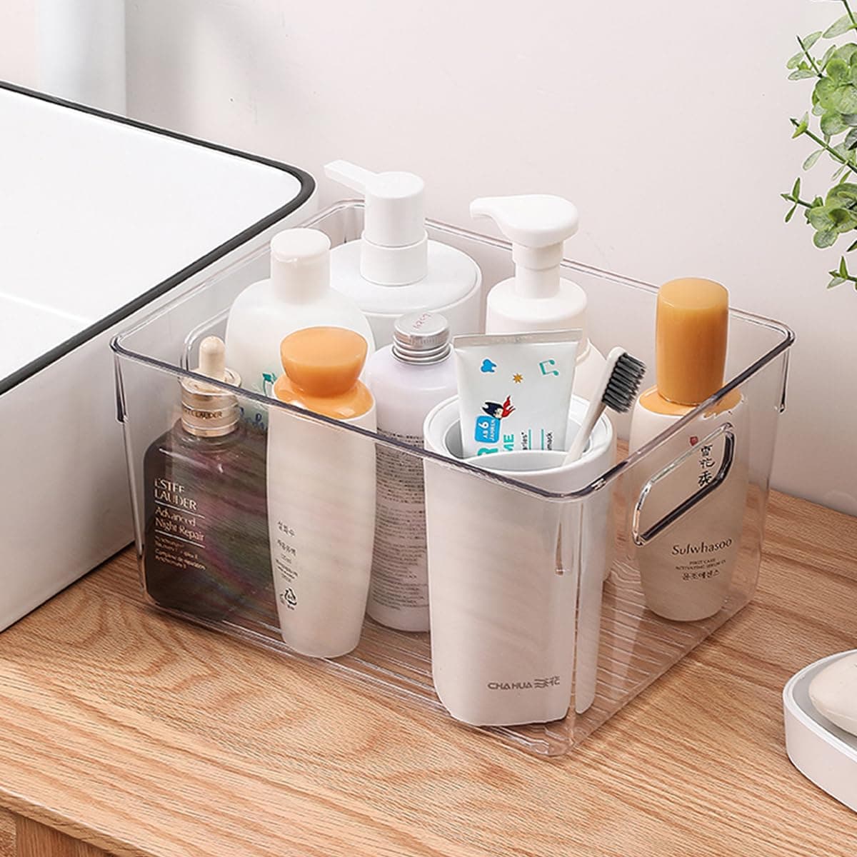 ECVV Plastic Home Storage Organizer Bin with Built-In Handles, Storage Container Box for Cube Furniture Shelving in Office, Closet, Cabinet, Bedroom, Bathroom,|26.5*17*13.5Cm|