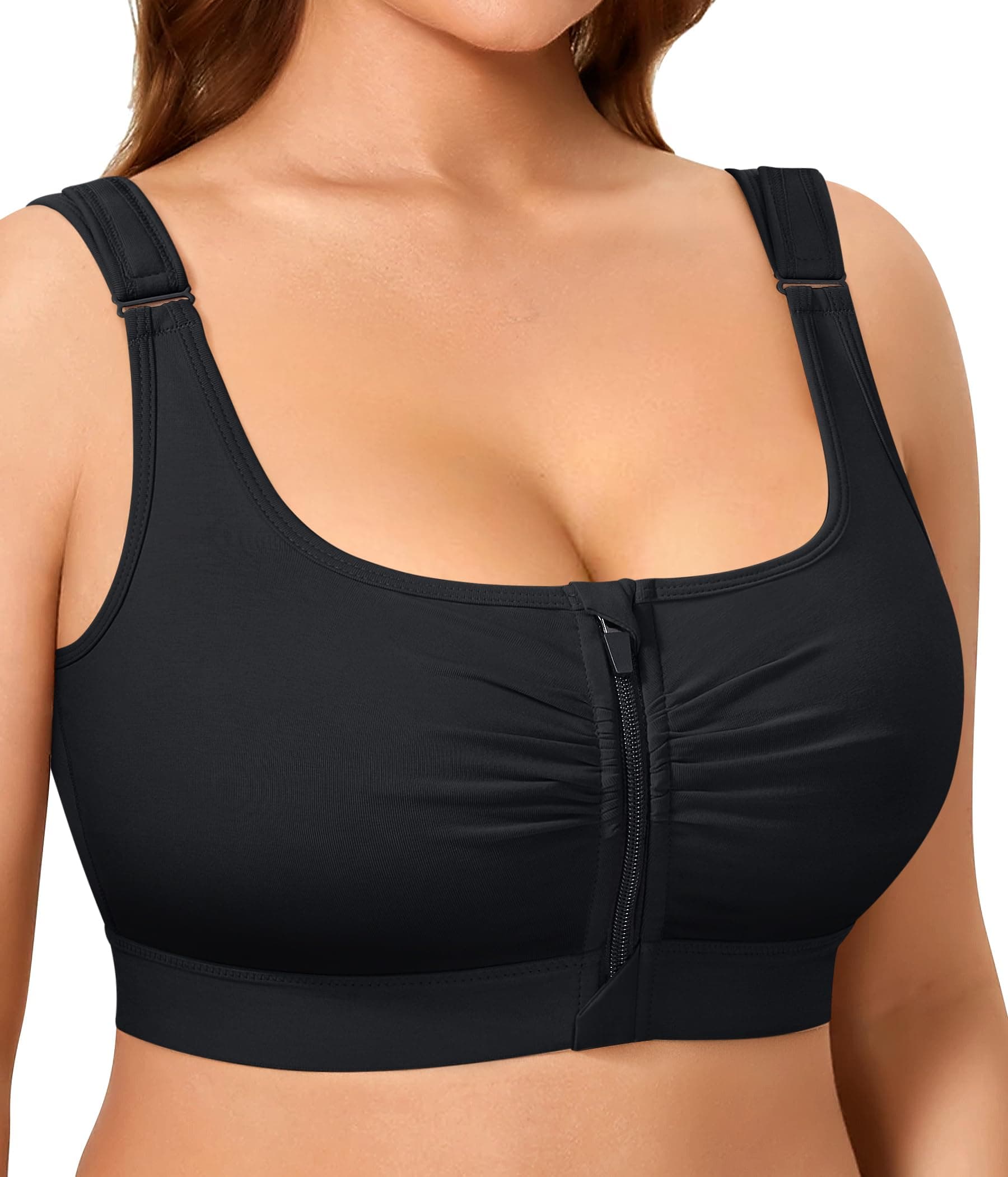 Wireless Zip Front Closure Bras for Women No Underwire Full Coverage Comfort Everyday Post Surgery Compression Bra