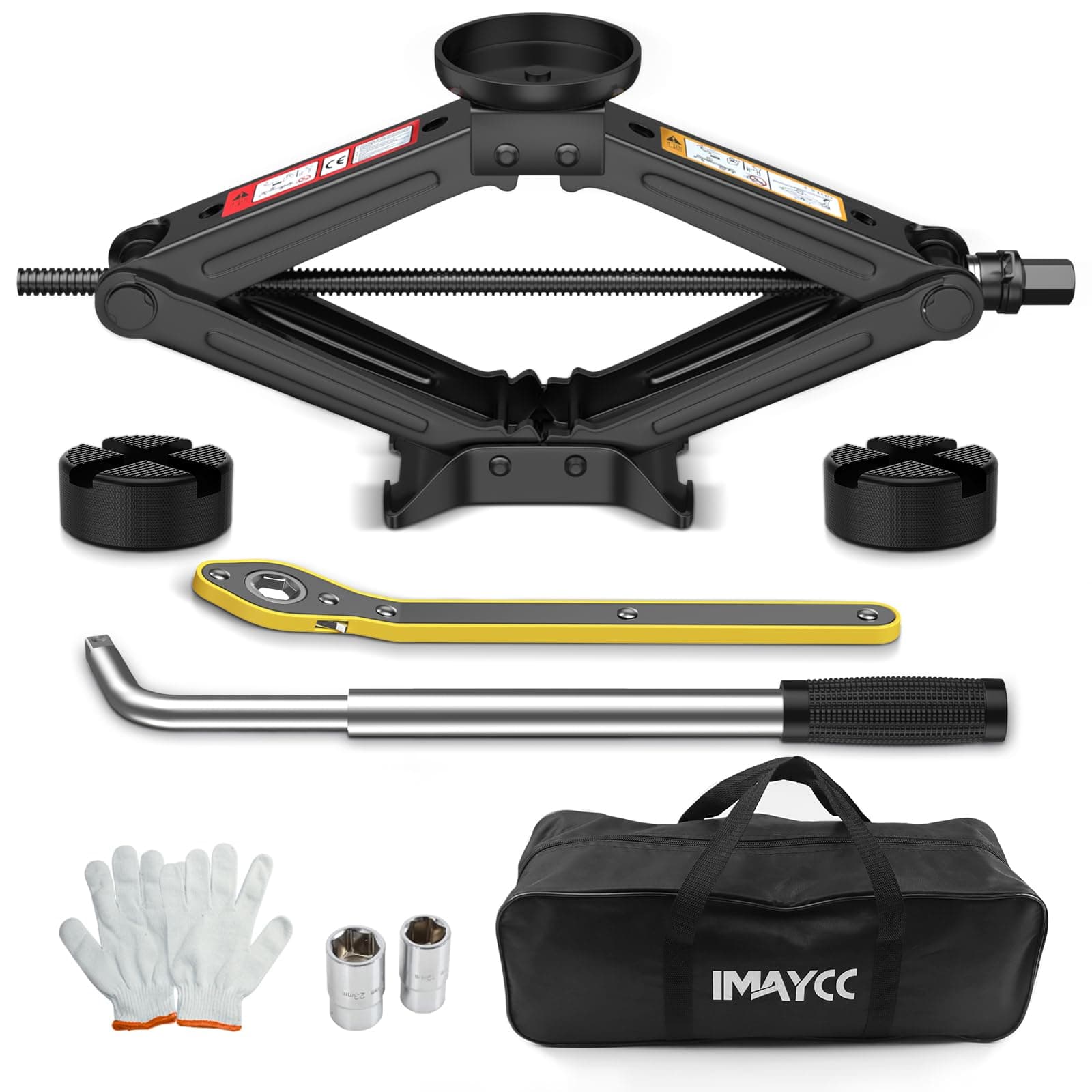 Universal Scissor Jack 2 Ton, 5.1"-16.9" Lifting Range Heavy Duty Car Jack Kit with Jack Pad, Portable Tire Changing kit with Lug Wrench, Tire Jack for Car SUV MPV
