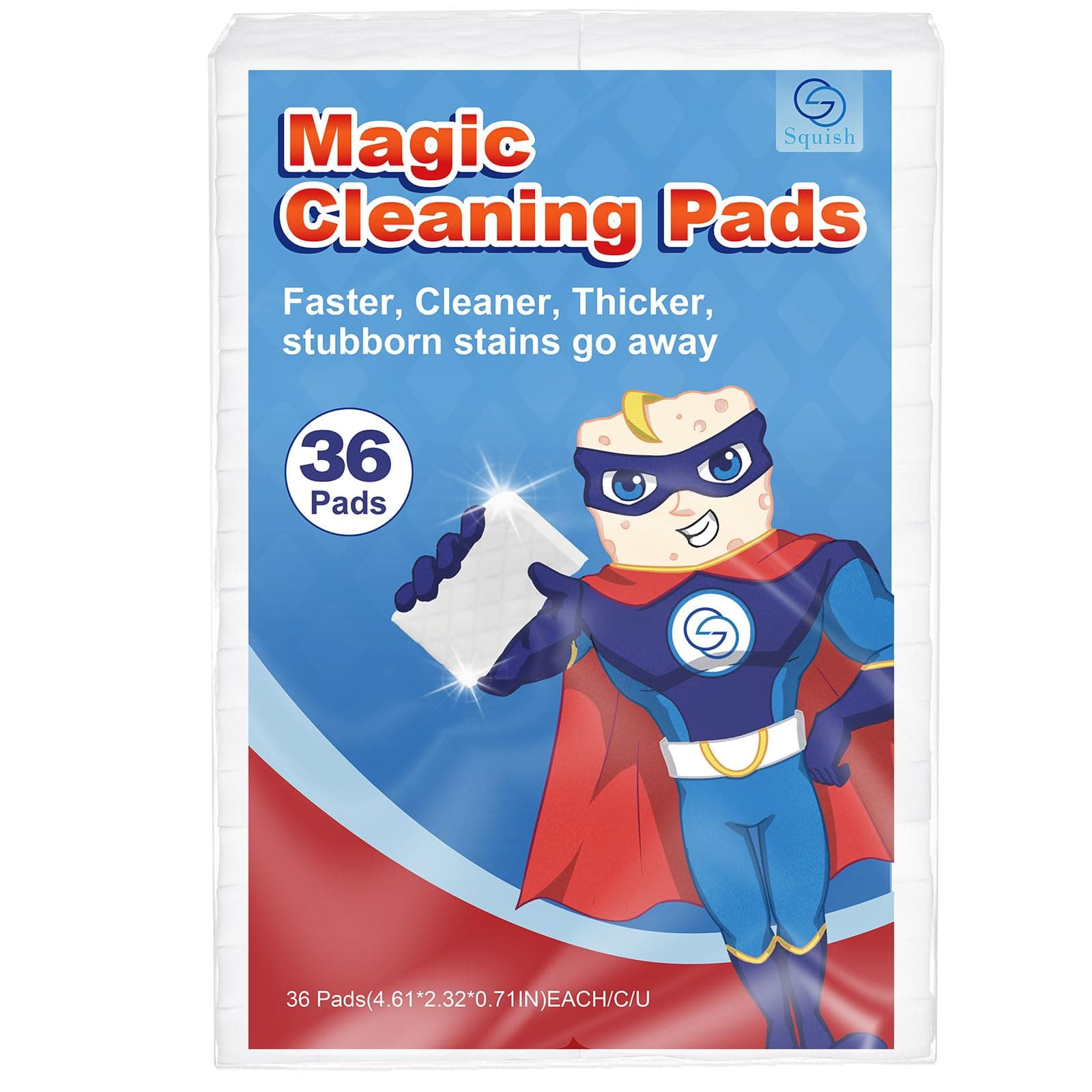 squish Magic Sponge Eraser, 36 Count Magic Cleaning Pads for Walls Oven, Kitchen, and Shoe Cleaner, Magic Erasers with Melamine Foam, Universal Cleaner