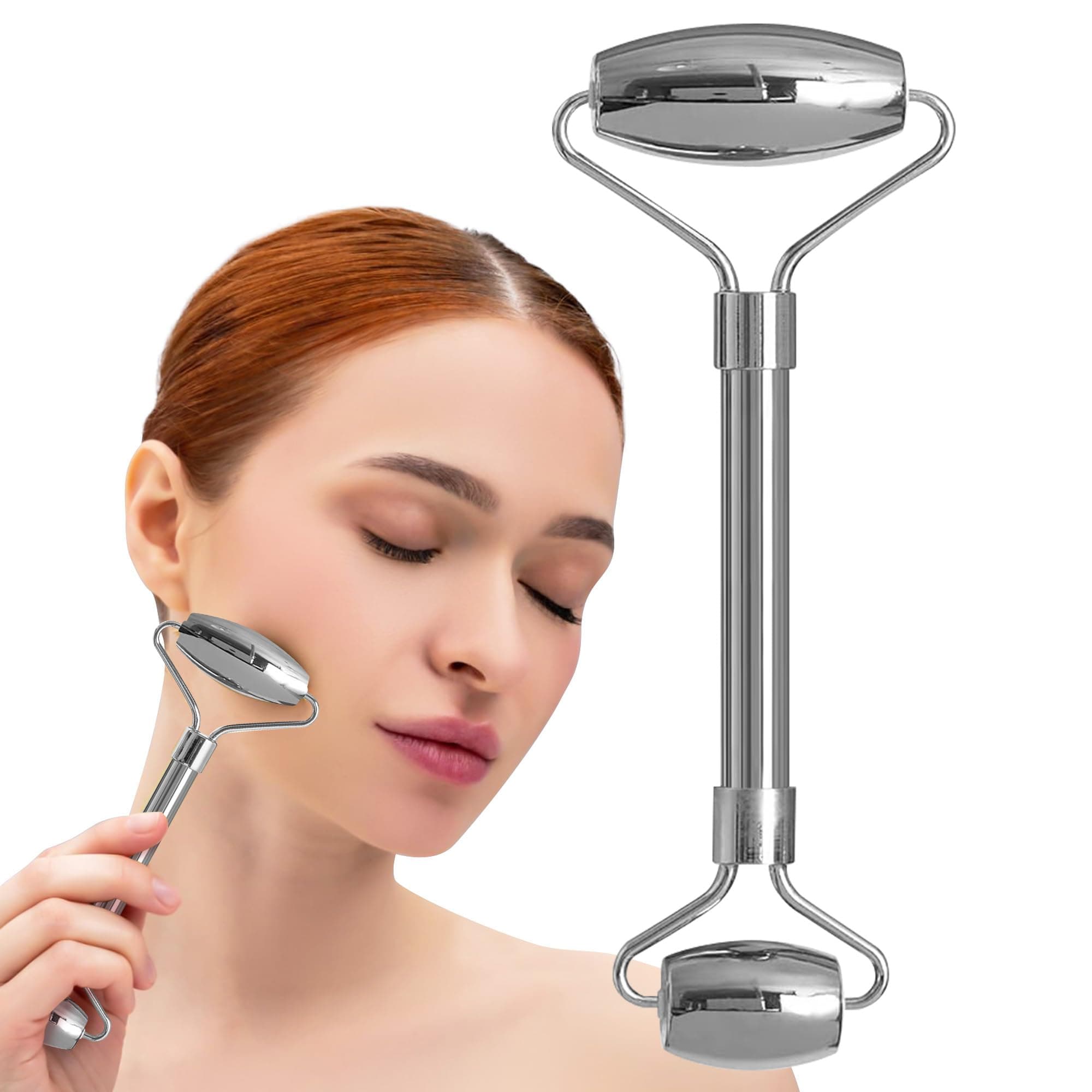 Stainless Steel Roller - Face Roller - Gua Sha Facial Tools, Rollers for Face, Skin Care Kit for Men Women, Guasha Tools for Faces, Facial Care Reduces Under-Eye Puffiness and Dark Circles