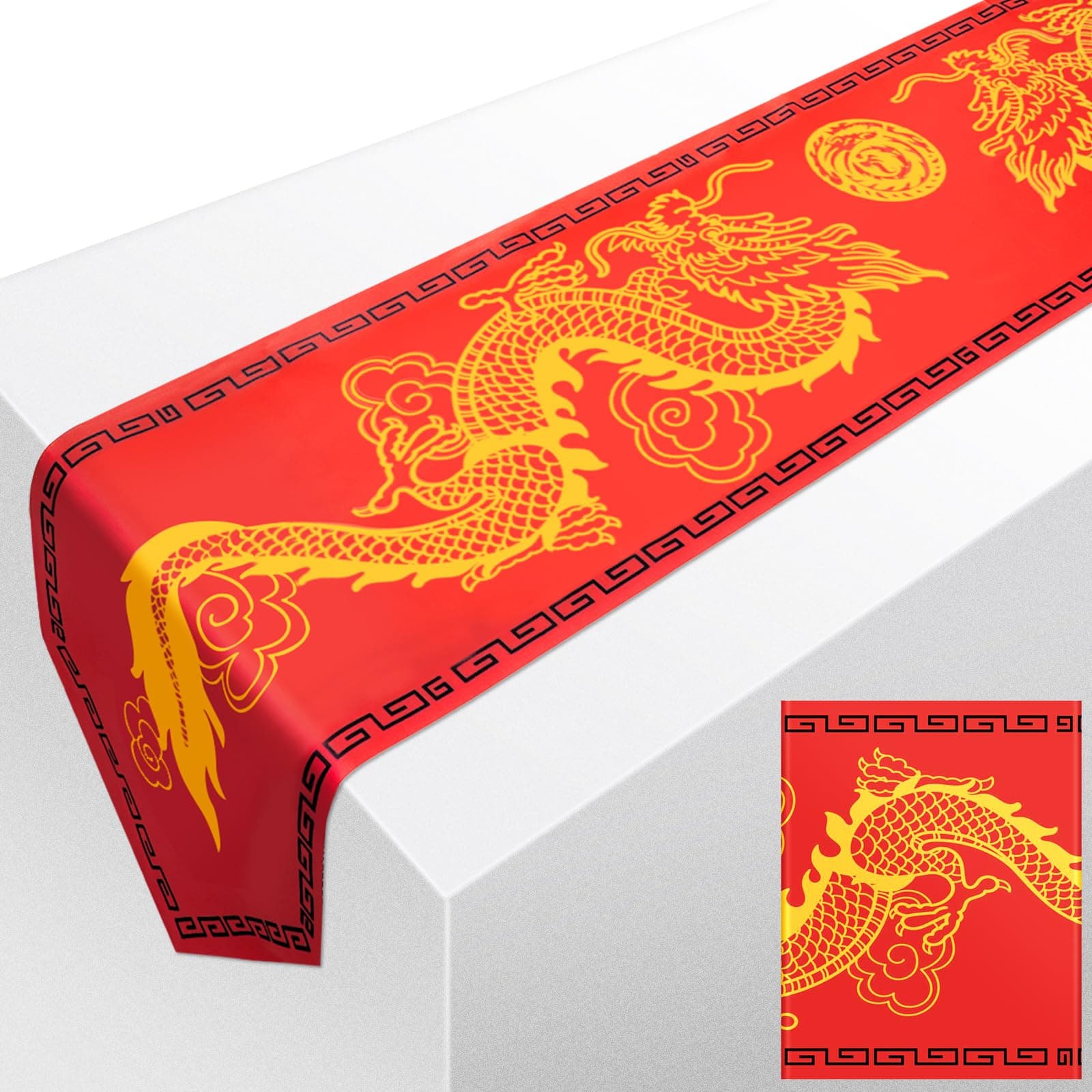 Chinese Dragon Printed Table Runner 11 Inch x 5.9 ft Asian Table Runner Chinese Party Decorations for Spring Festival Party Supplies Kitchen Dining Decoration(2 Pcs)