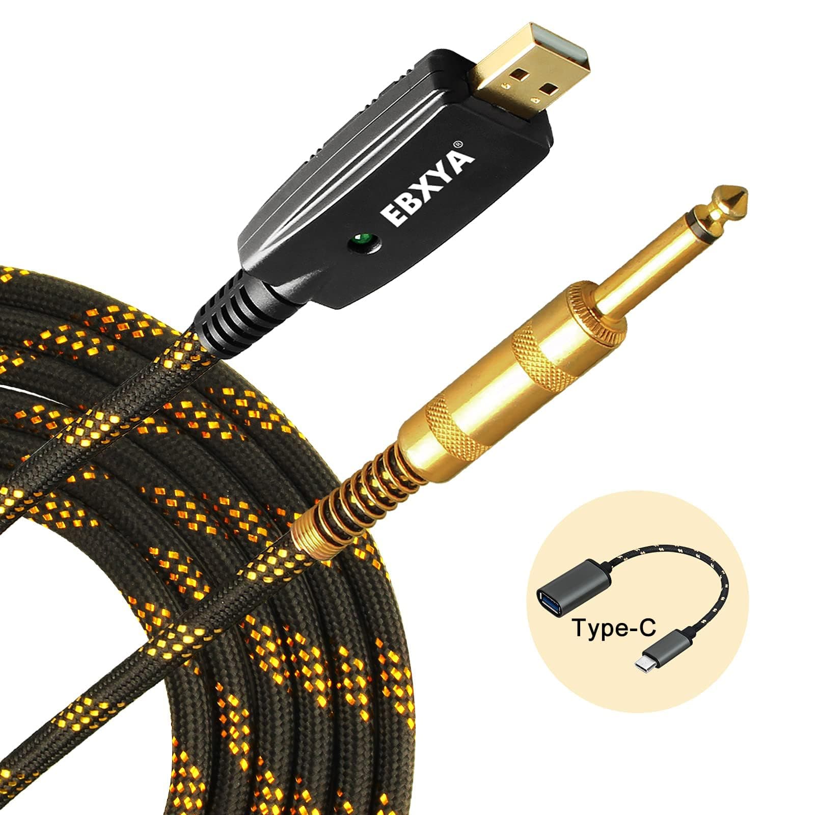 EBXYA USB Guitar Cable - 3M USB to TS 1/4 Guitar Jack for Bass and Computer Music Recording