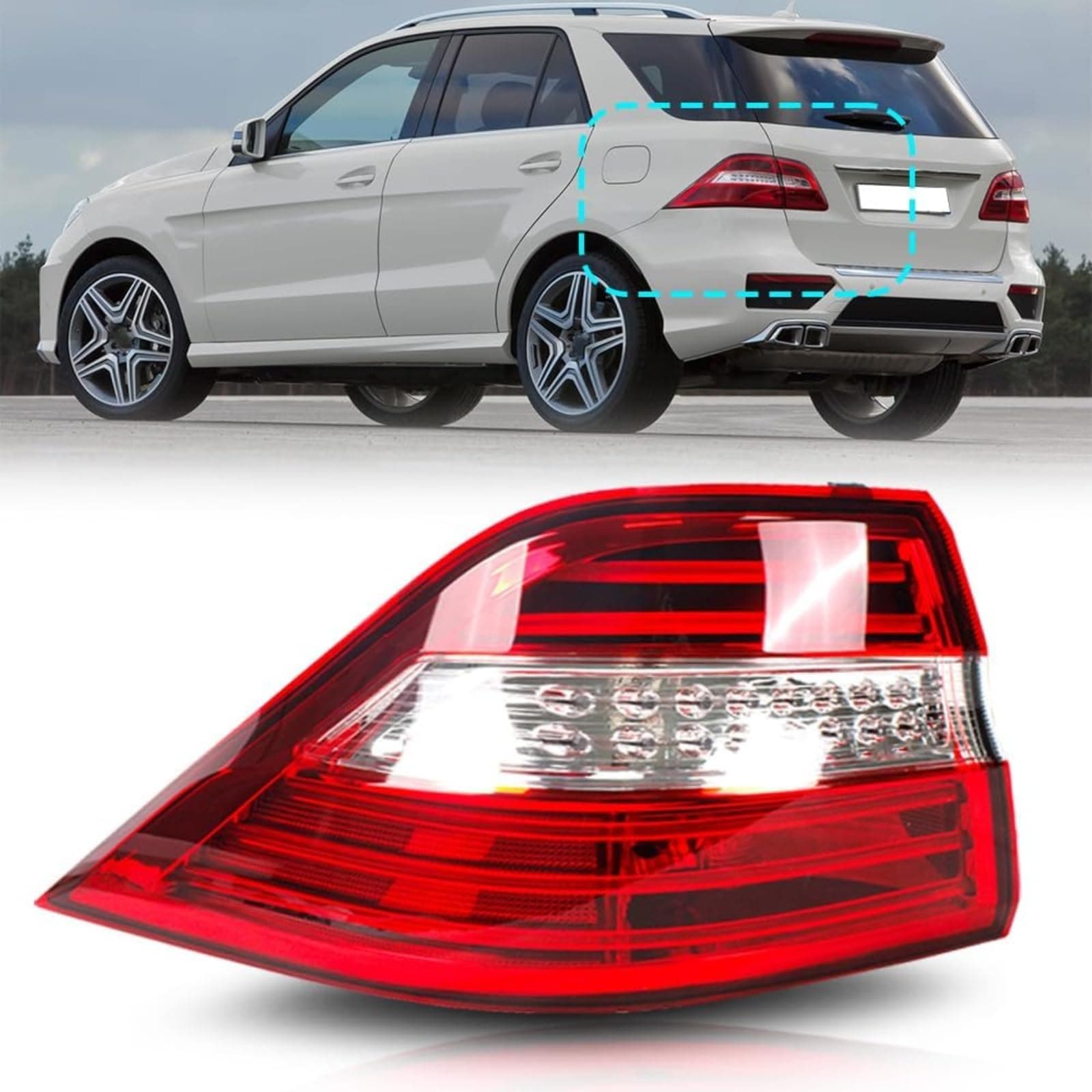 Outer Tail Light Assembly Fit for 2012 2013 2014 2015 Mercedes-Benz W166 ML350 ML550 Taillight, Rear Brake Light Lamps, With LED Bulbs, Replace for 1669063501 MB2804107 (Left Driver Side)