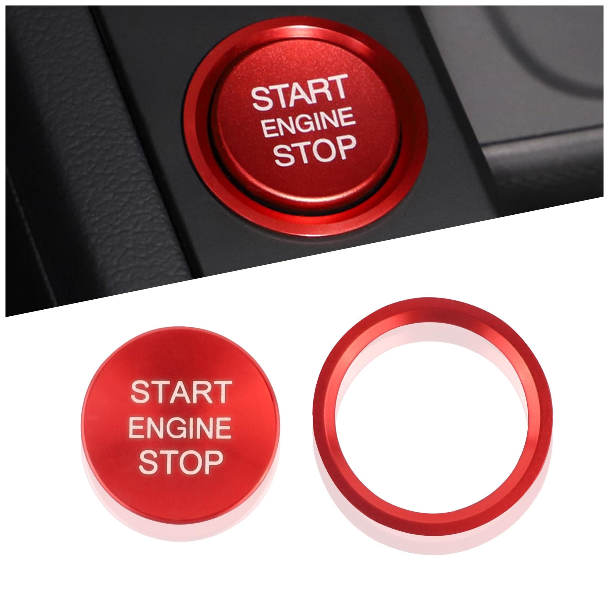 Car Push Start Button Cover Compatible with Audi,Cool Aluminum Engine Start Button Cover with Metal Ring for Car Decorations,Car Accessories Interior (Red)