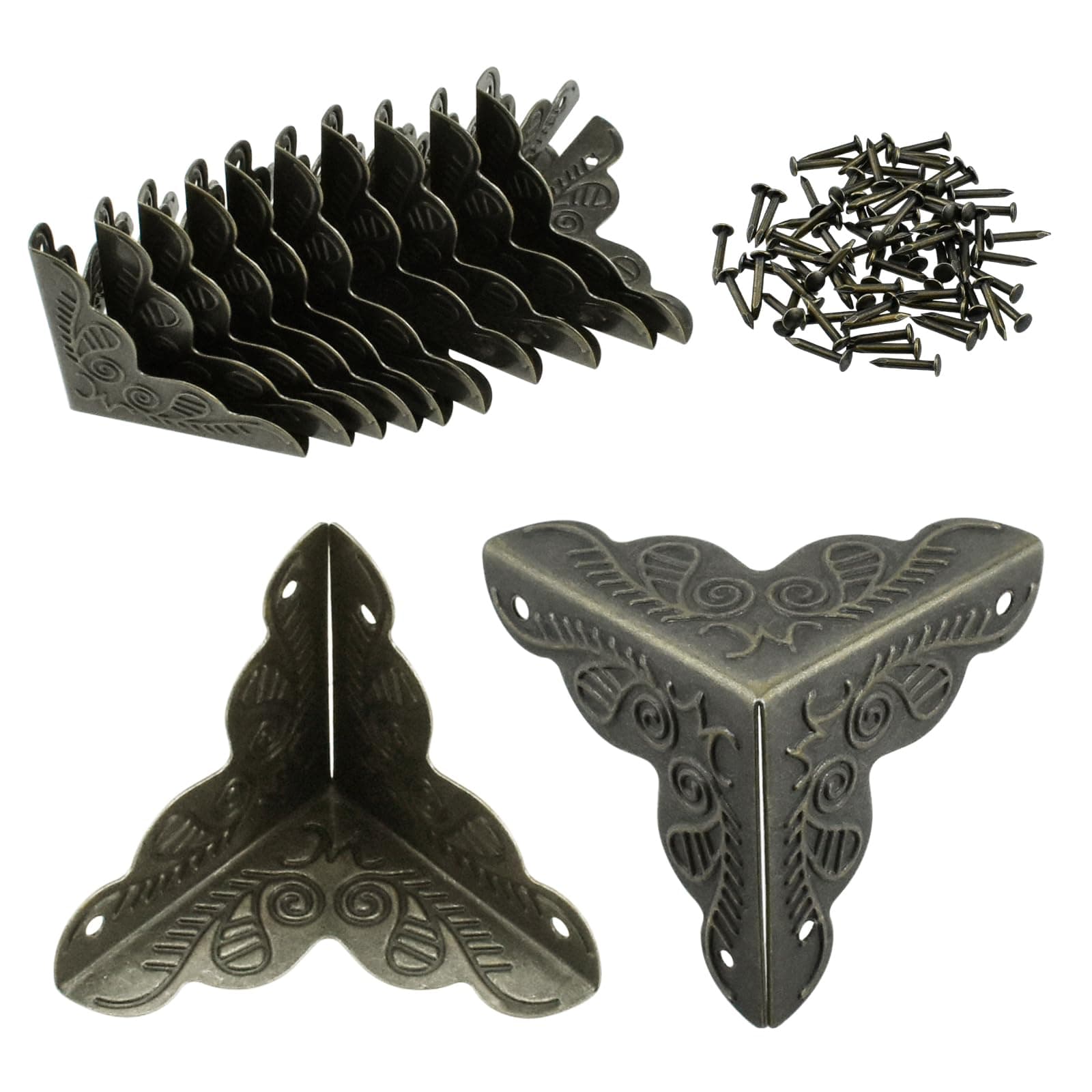 SDTC Tech 12 Pack Furniture Corner Protector 1" x 1" Antique Bronze Triangle Edge Decorative Metal Corner Guard for Storage Box Jewelry Case Cabinet Coffee Table Wooden Chest etc.