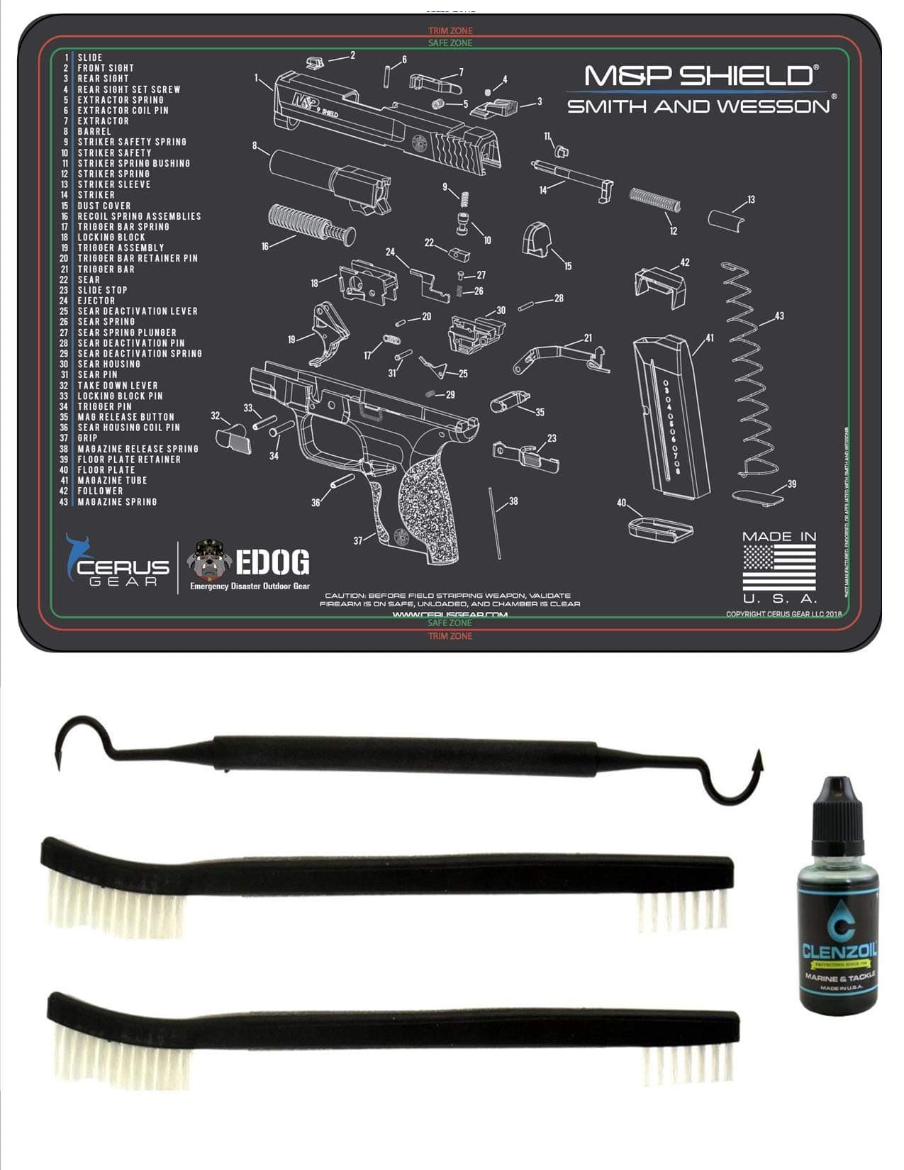 EDOGCompatible for Smith & Wesso M&P Shield 5 PC Cleaning Essentials Kit & Schematic (Exploded View Pistol 12x17 Padded Gun Work Surface Protector Mat Solvent & Oil Resistant & Clenzoil