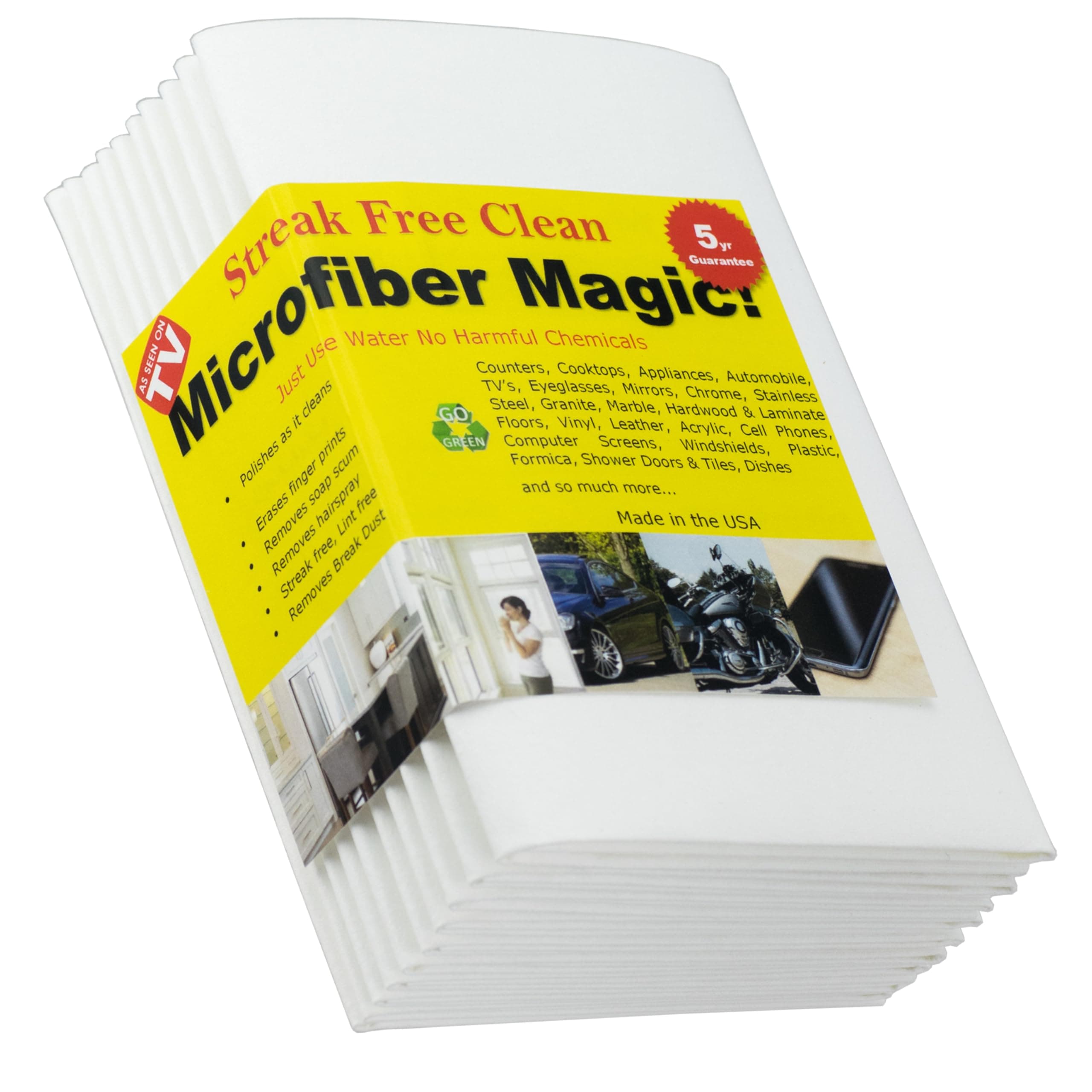 Microfiber Magic Streak Free Cleaning Cloth 10 Pack Clean Any Surface with Just Water Eco Friendly Perfect for Window, Mirror, Glass, Kitchen, Counters, Appliances, Car, Cycle, TV Screen