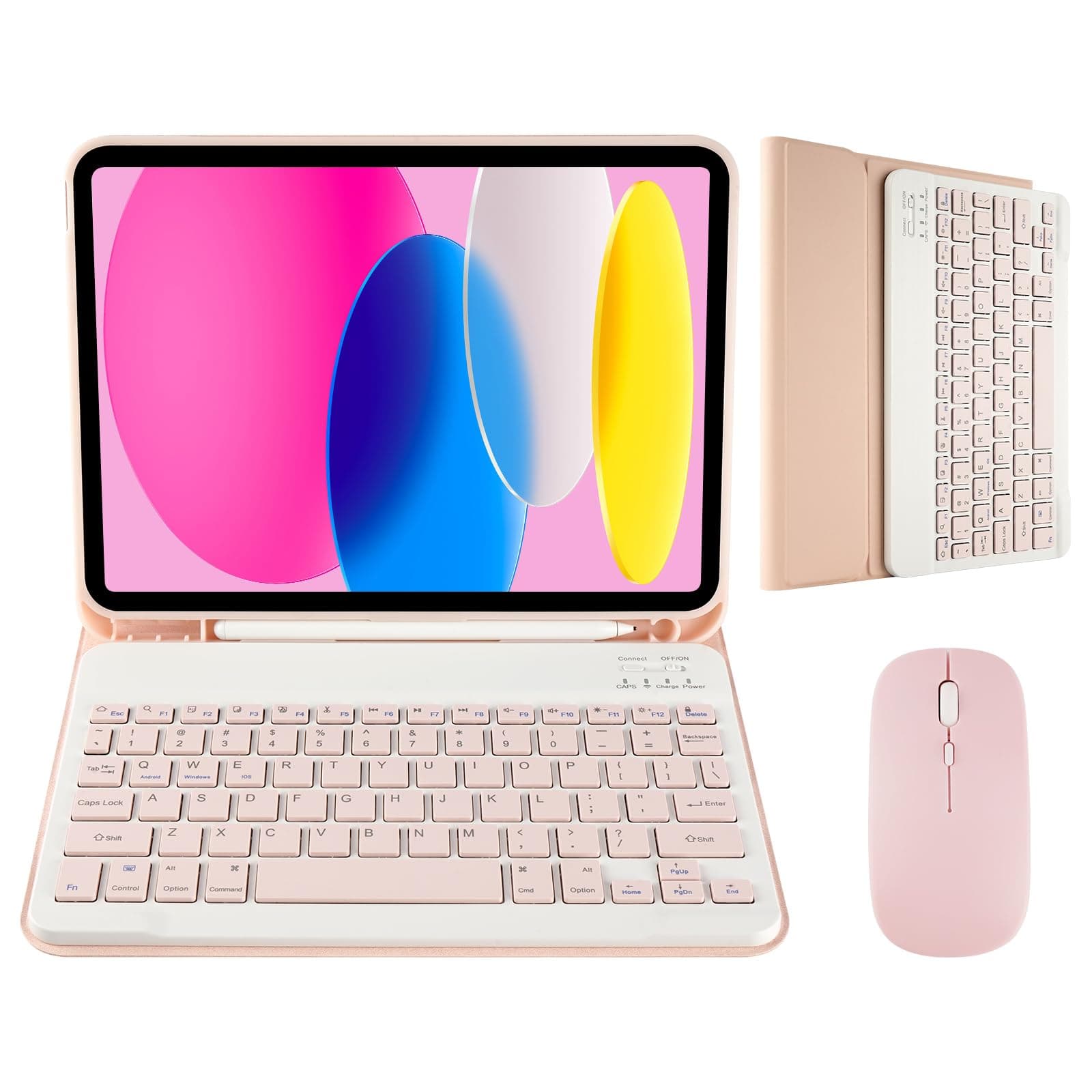 Nsyee Keyboard Case with Mouse Compatible with iPad A16 11 inch 2025 (A3354/A3355/A3356), iPad 10th Generation 10.9 inch 2022 (A2696/A2757/A2777), Detachable Bluetooth US Layout Keyboard Mouse Set