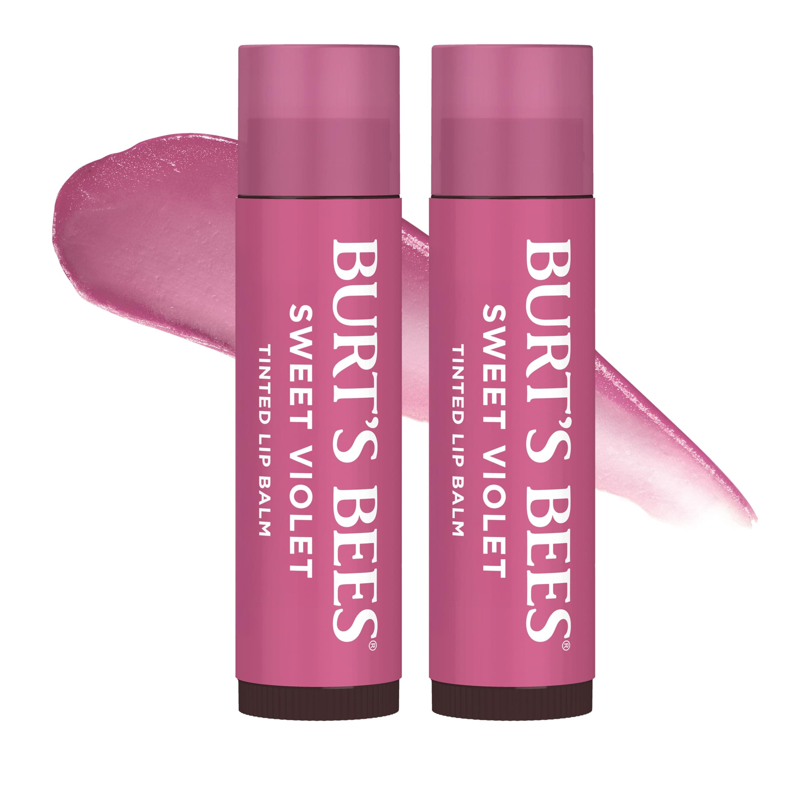 Burt's Bees Easter Basket Stuffers, Lip Tint Balm with Long Lasting 2 in 1 Duo Tinted Balm , Color Infused with Hydrating Shea Butter for a Natural Looking Buildable Finish, Sweet Violet (2-Pack)
