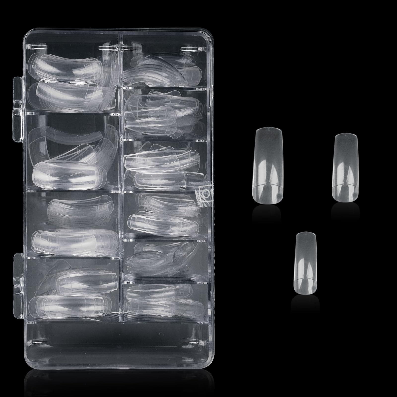 Clear Acrylic Nail Tips, 200pcs False Nails for Salons and DIY Nail Art or Silicone Nail Practice Hands, 10 Sizes