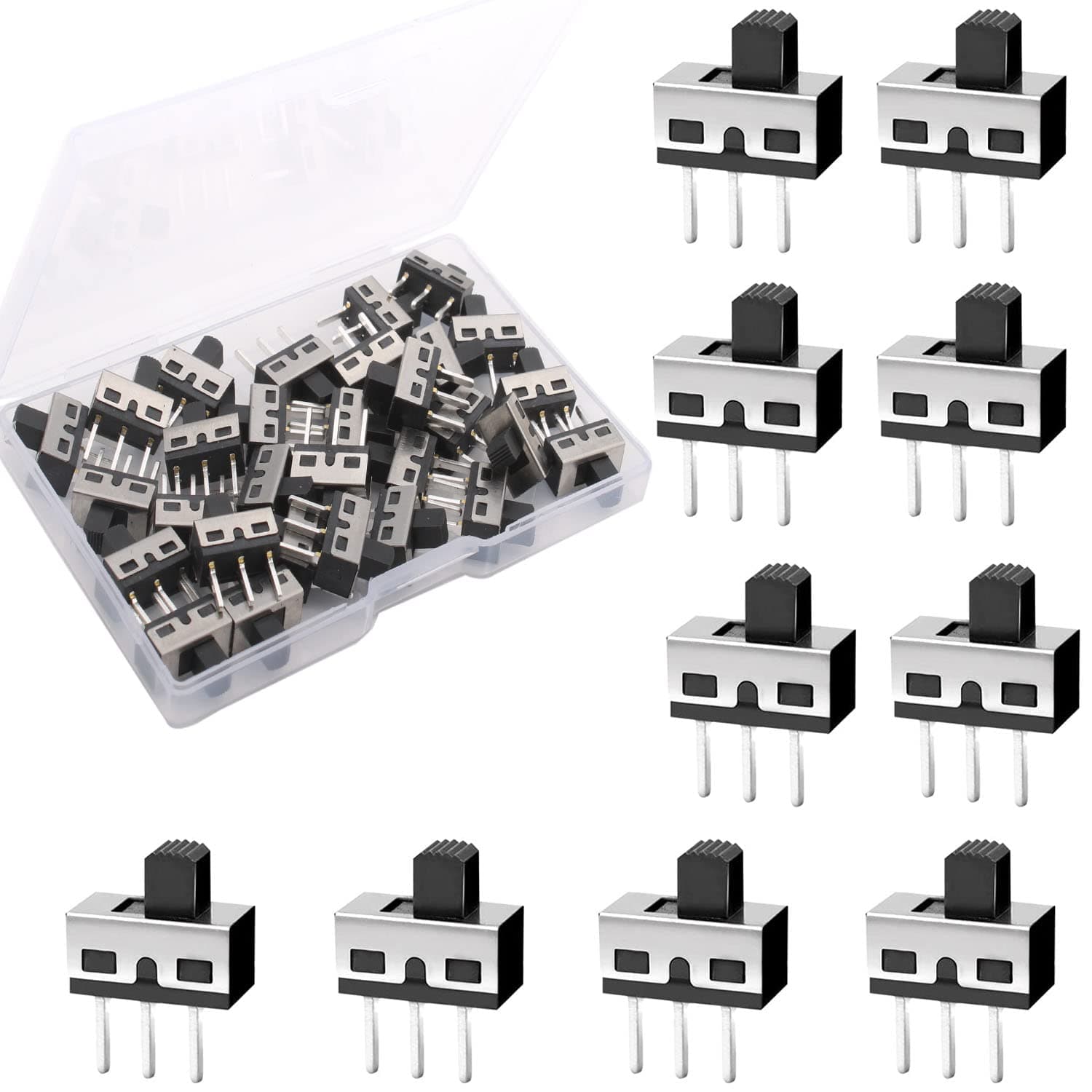 RUNCCI-YUN 30PCS 5mm High Knob Vertical Micro Mini Slide Switchs,3 Pin 2 Position 1P2T SPDT Toggle Switches Panel Mount AC 125V 2A SS12D10-G5