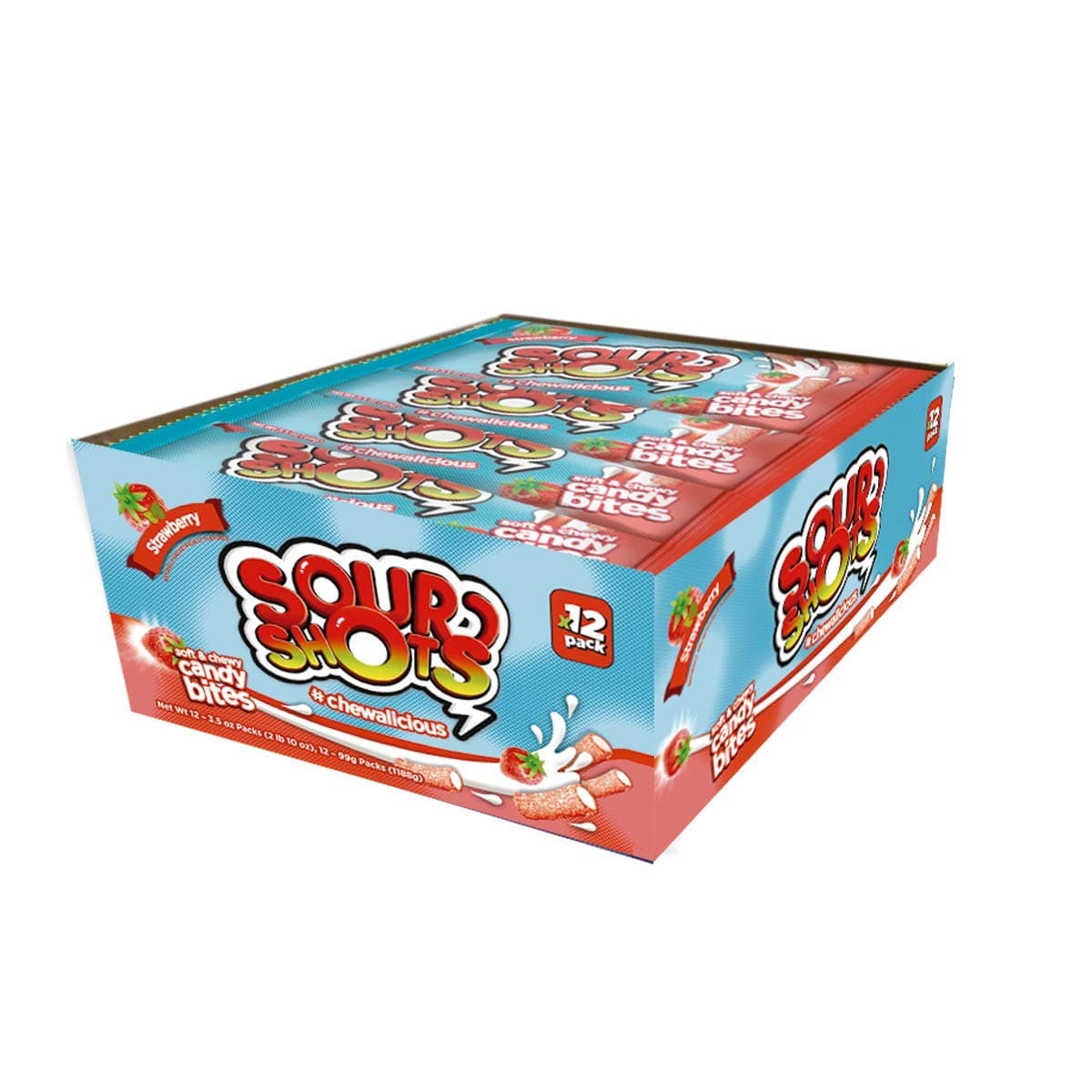 SOUR SHOTS Bites, Soft and Chewy Candy Bites Share Pack Sweet and Sour Strawberry Flavor, Pack with 12 packs of 3.5oz each (2.6 Lbs total)