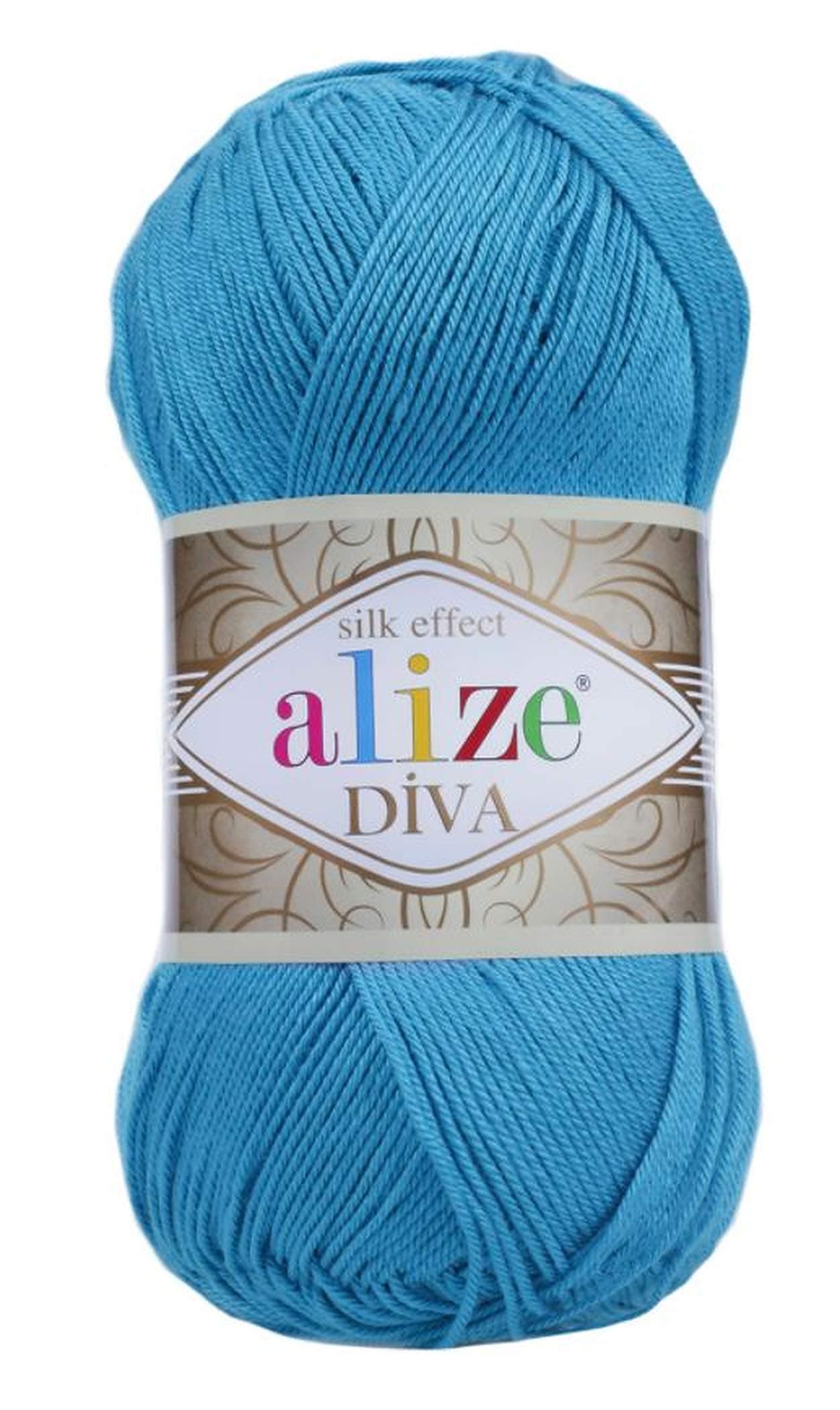 Alize Diva Silk Effect 100% Microfiber Acrylic Yarn 1 Ball skeins 100gr 383yds Color (245-Sochi Blue)