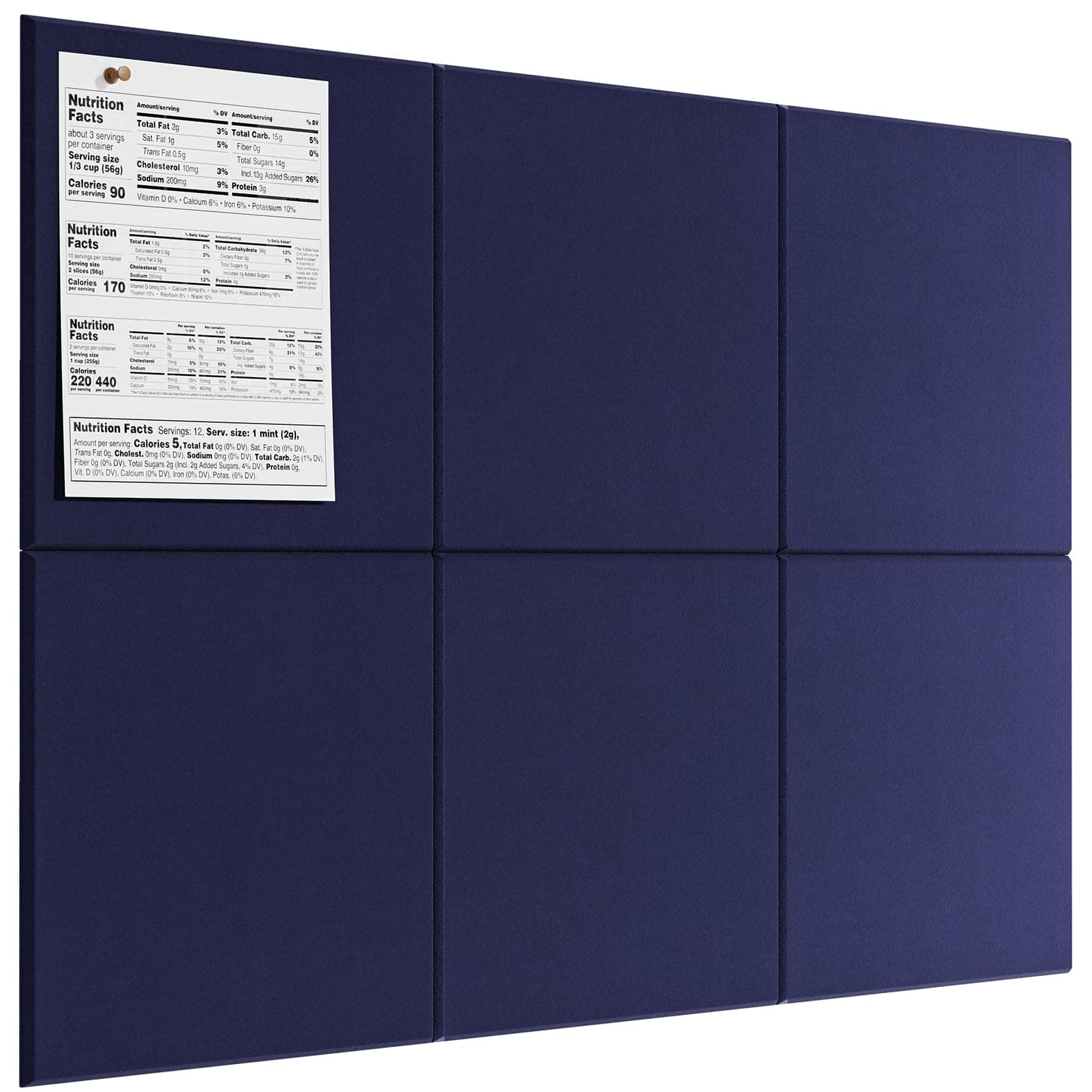MaxGear Large Cork Board for Wall 36" x 24", Dark Blue Bulletin Board, 6 Pack Felt Wall Tiles with Pushpins, Cork Boards for Office Pin Board Tack Board Cork Boards