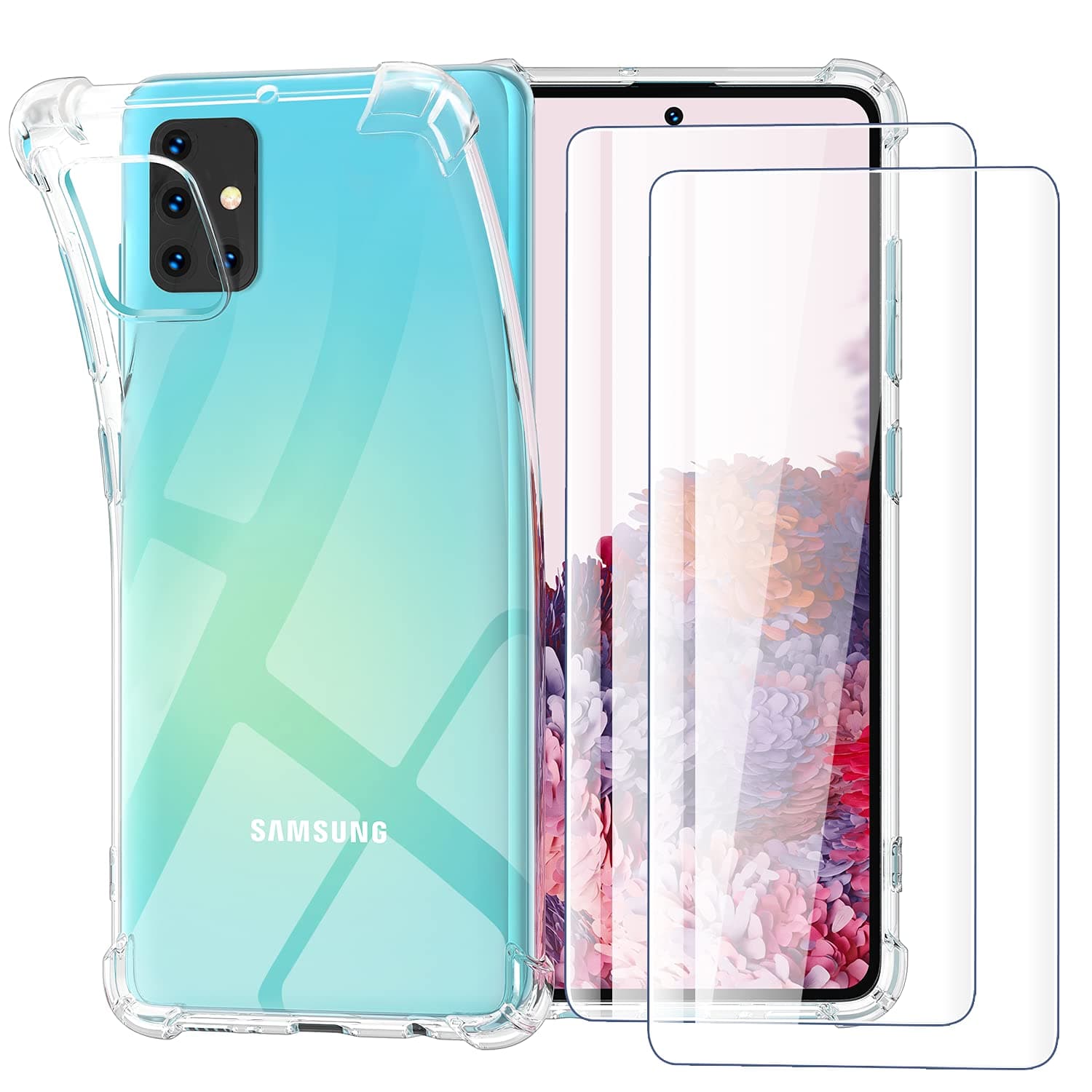 Case Compatible with Galaxy A51, 2 Packs Screen Protectors, Clear Silicone Soft Shockproof Bumper, Anti Scratch Protection Phone Cover Compatible with Galaxy A51 6.5 inch- Clear