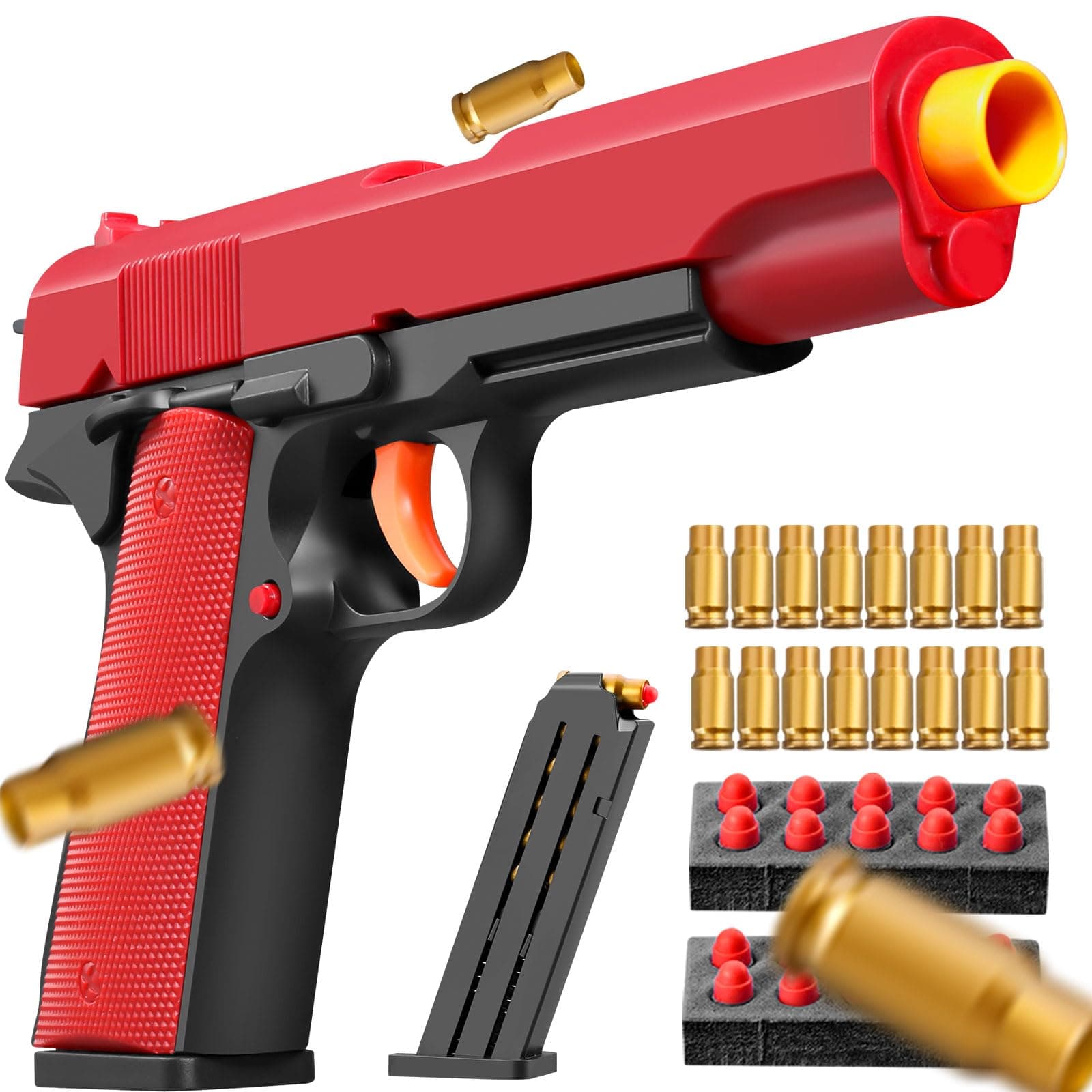 Soft Bullet Foam Shell ejecting Blasters Pellet Ball Pistol Realistic Dart Hand Gun Cool Stuff That Look Real Model Coolest for Age Year Old Boy Toy Teen Teenager teenag Gift Idea (red&Black)