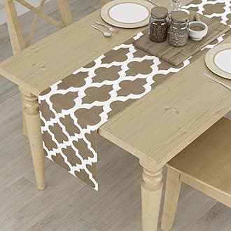 HOMEMONDE Cotton Table Runner 4 Seater 13 x 60 Inch - Quatrefoil Print Dining Table Runners, ( Grey - 33 x 152 CM )