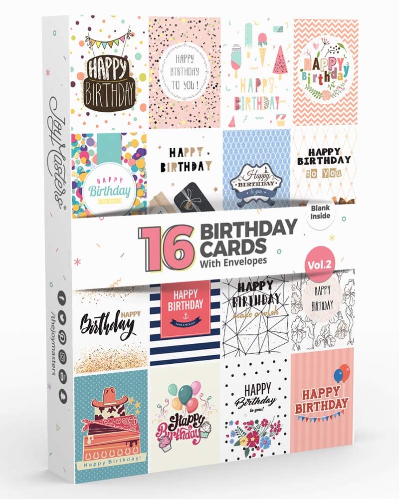 16 x Birthday Cards by Joy Masters™ Vol.2 | Multipack with ENVELOPES | Large Set for Men & Woman