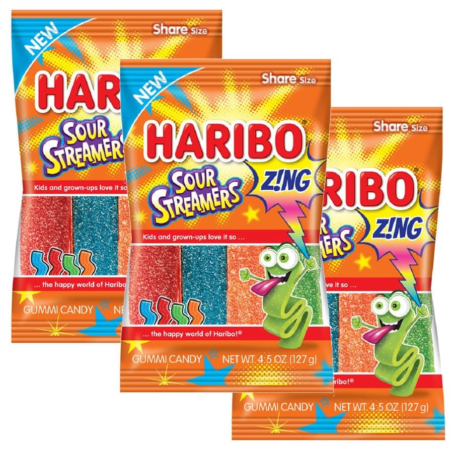 Zing Sour Streamers, 4.5oz Gummy Bag (3 Pack)