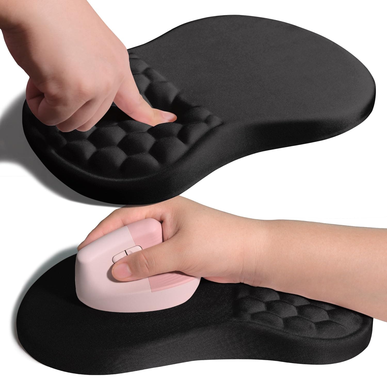 Ergonomic Joint Wrist Support Mouse Pad with Memory Foam Cushion Massage Bump, Carpal Tunnel Pain Relief Mousepad Slope Design for Wrist Rest, 11.8x7.9 in, Black