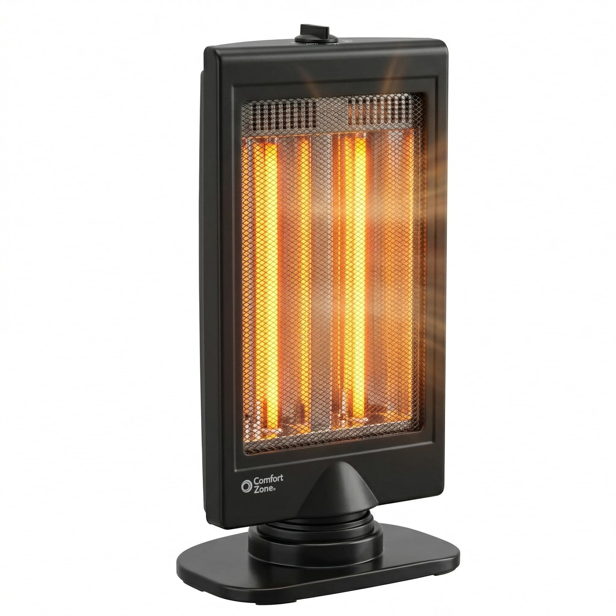 Comfort Zone Oscillating Portable Space Heater, Flat Panel, Halogen, Infrared, Electric, Adjustable Tilt, Overheat Sensor, Stay-Cool, & Tip-Over Switch, Ideal for Home, Bedroom, & Office, 800W, CZHTV9
