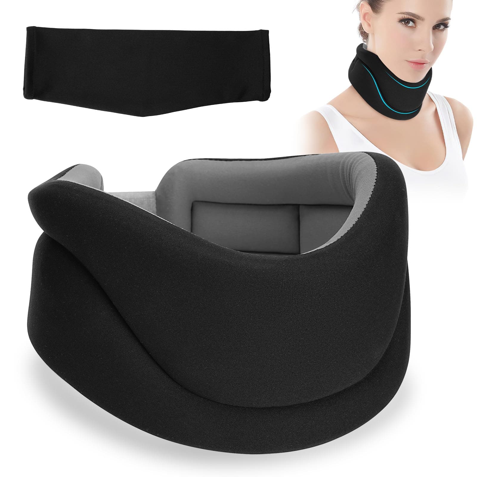Neck Brace, Adjustable Neck Collar Cervical Support for Sleep, Relieves Neck Discomfort and Spinal Stress Provides Neck Support for Women and Men (Black, 3" Depth Cervical Collar, L)