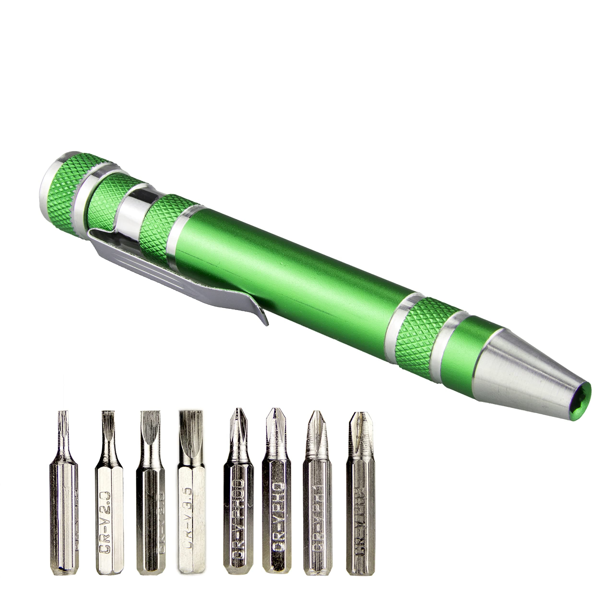 SWATOM 8 in 1 Mini Screwdriver Set Small Screwdrivers Pen Magnetic Repair Tools EDC Compact Gadgets Computer Eyeglasses Home Improvement (Green)