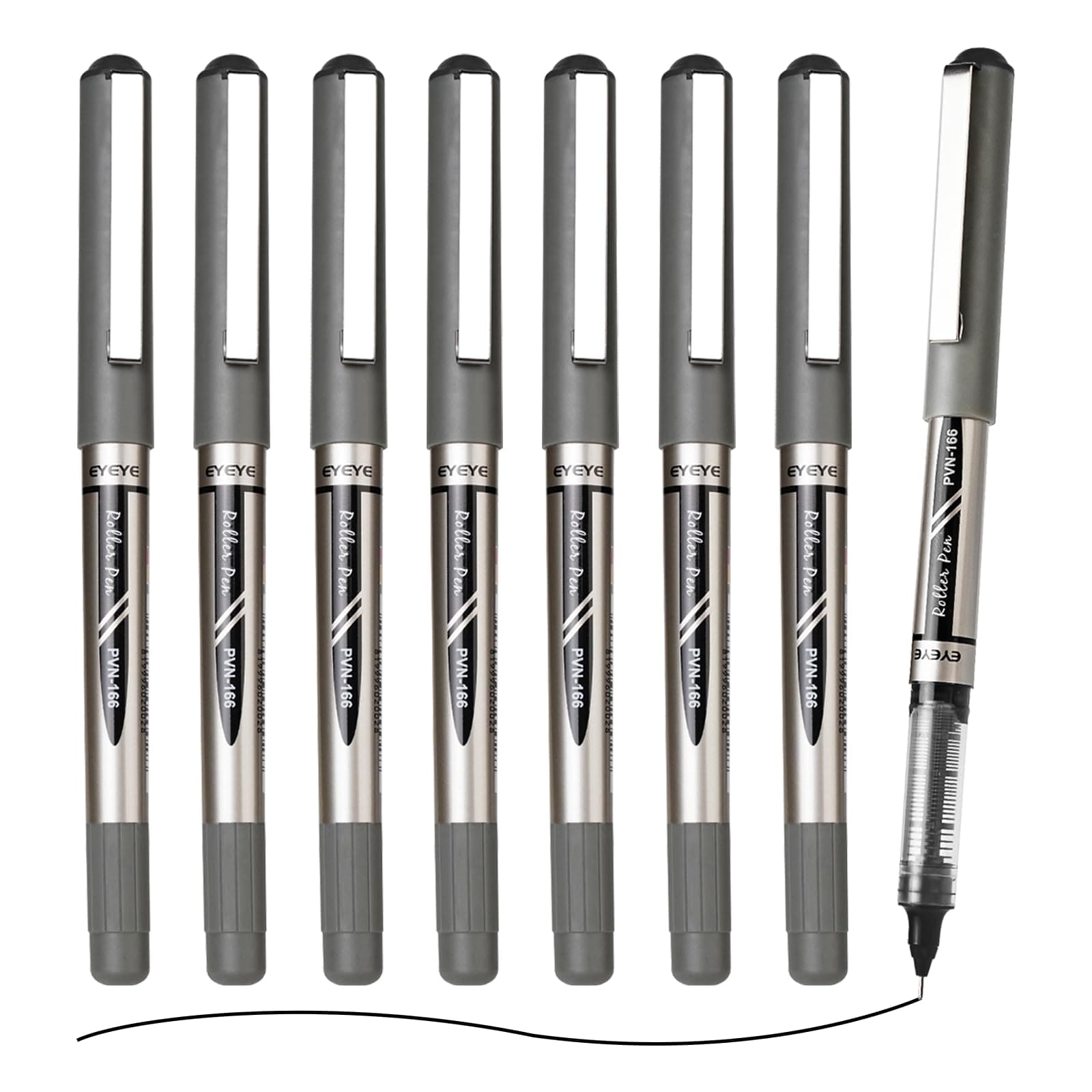 EYEYE Black Needle Poitn Pen 0.5mm 8 Pack Quick Dry Liquid Ink Rollerball Pens Extra Fine Point Smooth Writing Pens for Journaling, Note Taking, Office, School Supplies