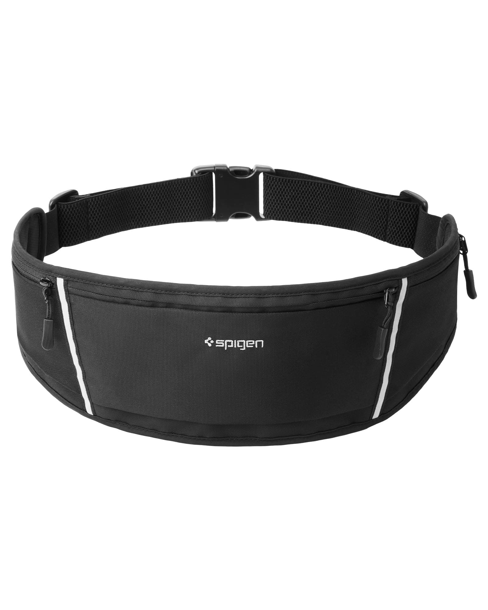 Spigen Dynamic Shield Running Belt, [Lightweight] [Quick-Drying] Running Phone Holder Bum Bag with Reflective Strip and Adjustable Waist Strap for Men and Women - Black