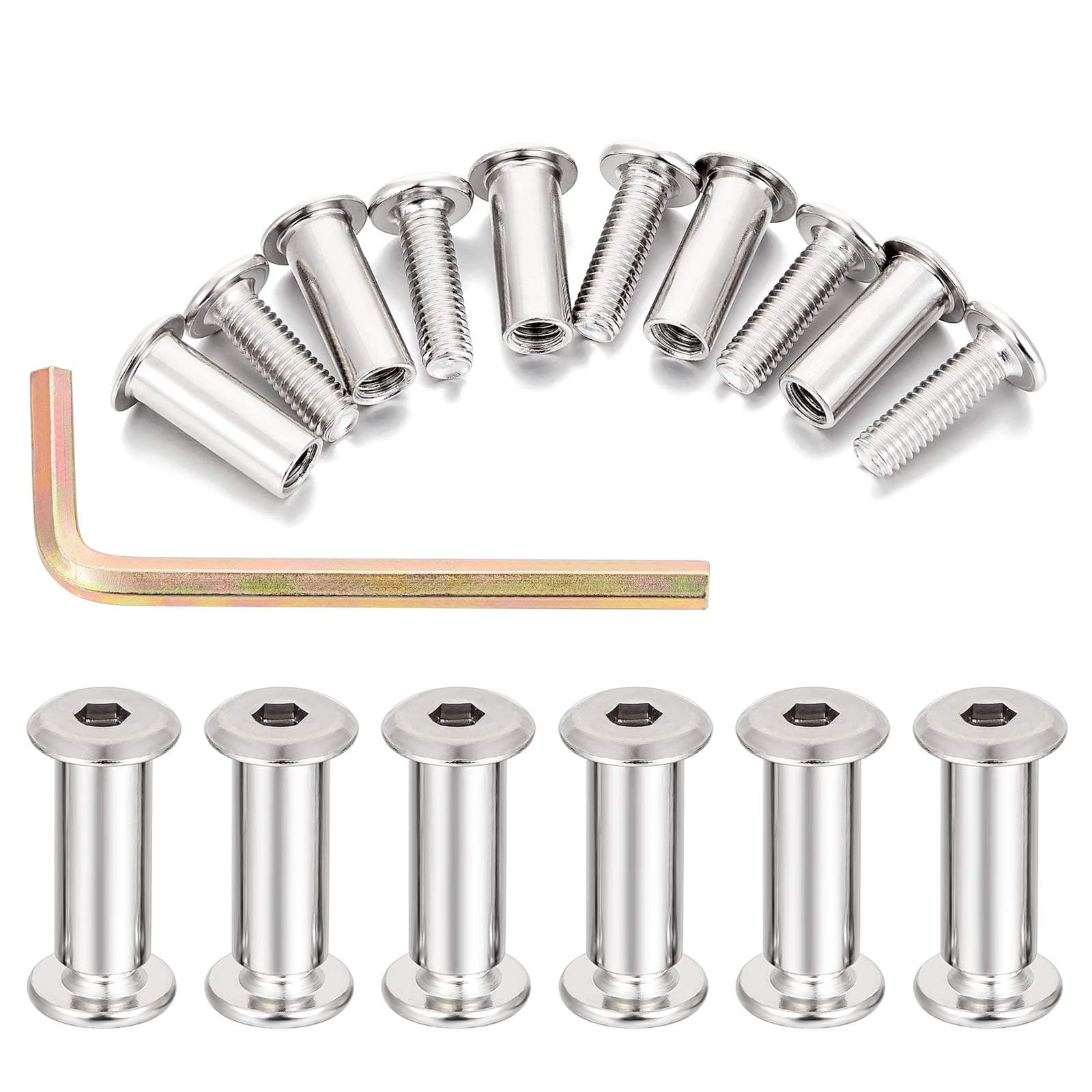 PGMJ 40 Sets Silver Hex Screw and Bolt Set - M6 Metal Metric Thread Repair Kit for Leather Saddles Purses Belt Repair, Furniture Screws and Bolts, Tv Wall Mount Screws Kit (M6x20mm-D)