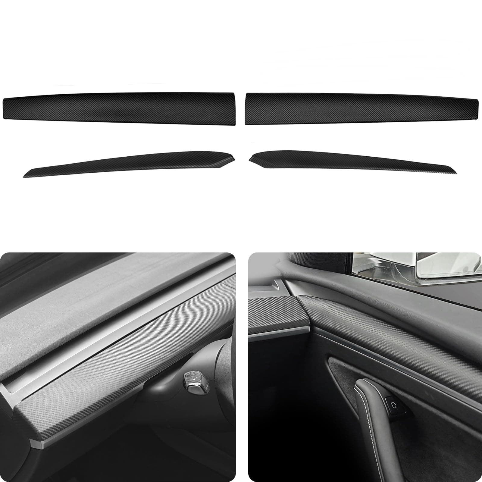 ThinsGo Tesla Model 3 Model Y Dash Wrap Door Trim Cover Dashboard Cover Interior Matte Carbon Fiber Pattern Decoration Wrap Kit Accessories 4PCS