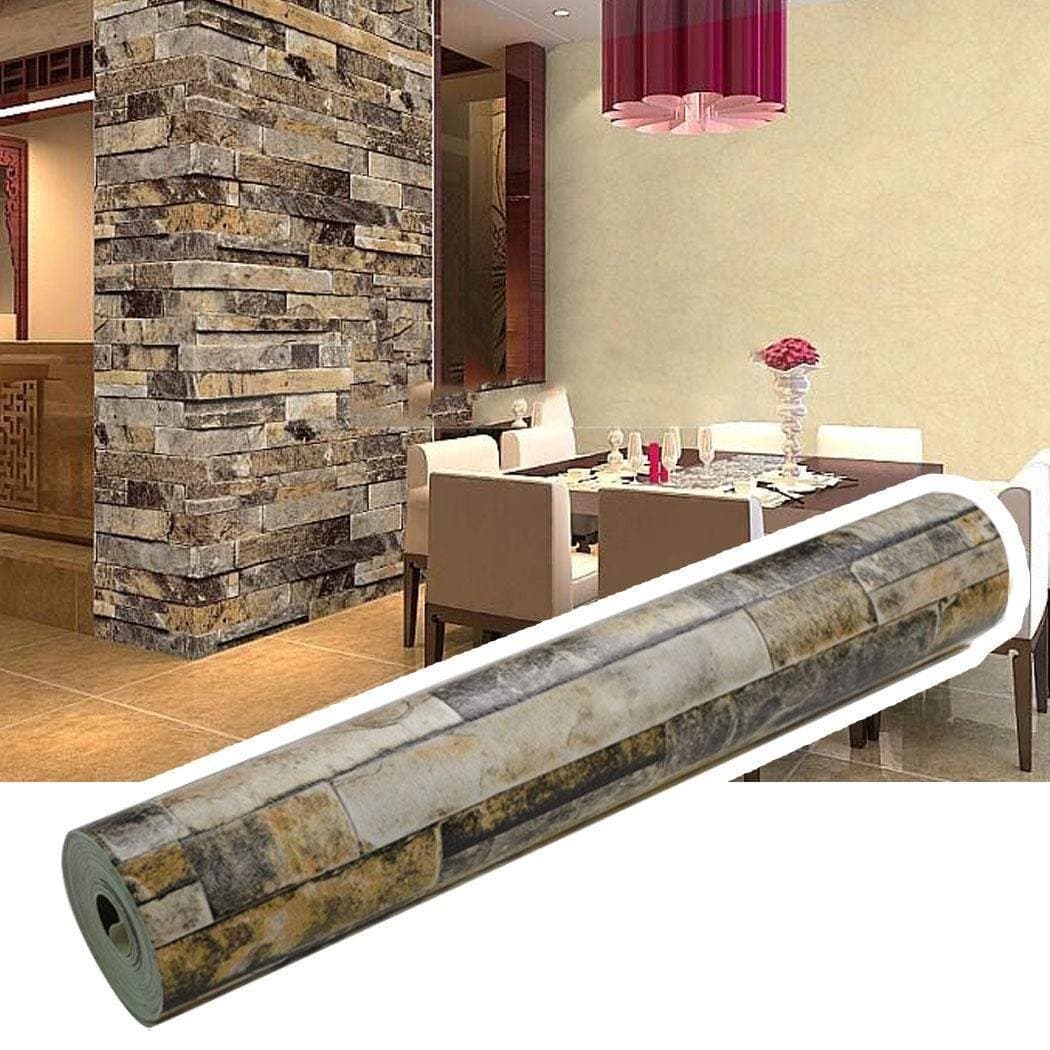 3D Effect Embossed Stack Removable Brick Wallpaper Stone Textured Print Non Stick Wallpaper for Home and Room Decoration (US STOCK) (Beige)