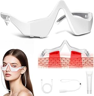 Under-Eye Light Therapy Device, Beauty Device with Eye Massage for Relieve Eye Bags, Eye Fatigue, Dark Circles, with Gel and Glasses Strap (White)