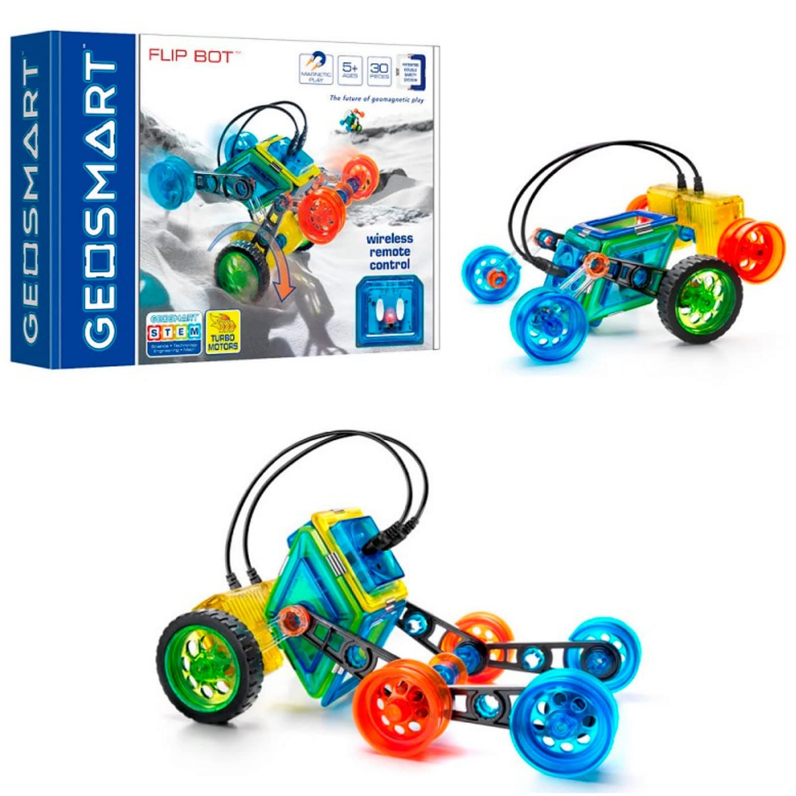 Flip Bot - Build Remote-Controlled GeoMagnetic Vehicles with This STEM Focused Magnetic Construction Set Featuring Rechargeable Turbo Motors