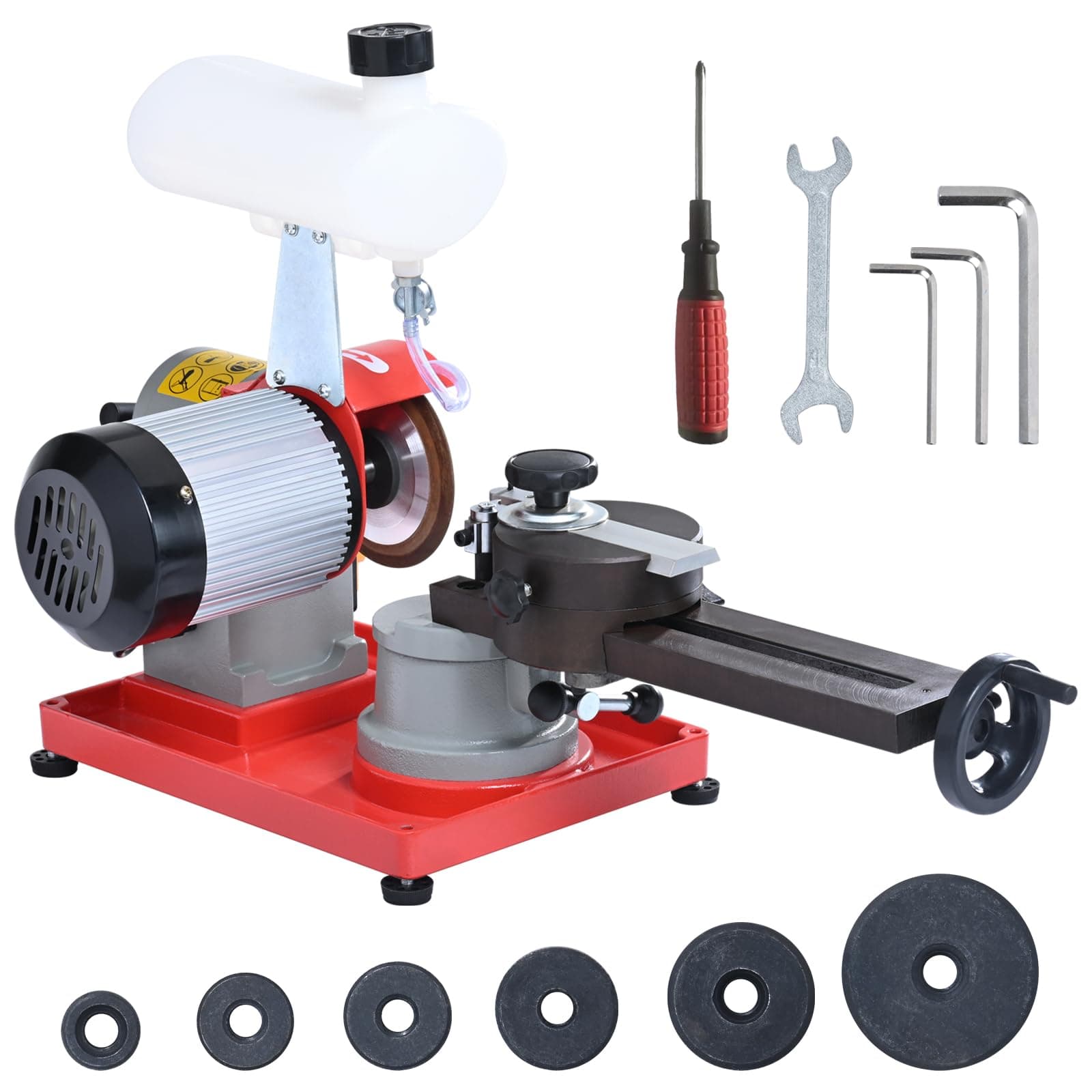 VEVOR Circular Saw Blade Sharpener, 370W Rotary Angle Mill Grinder with Water Tank, Water Injection Grinding Sharpening Machine & 6 Saw Centerings, 5-inch Grinding Wheel for Carbide Tipped Saw Blades