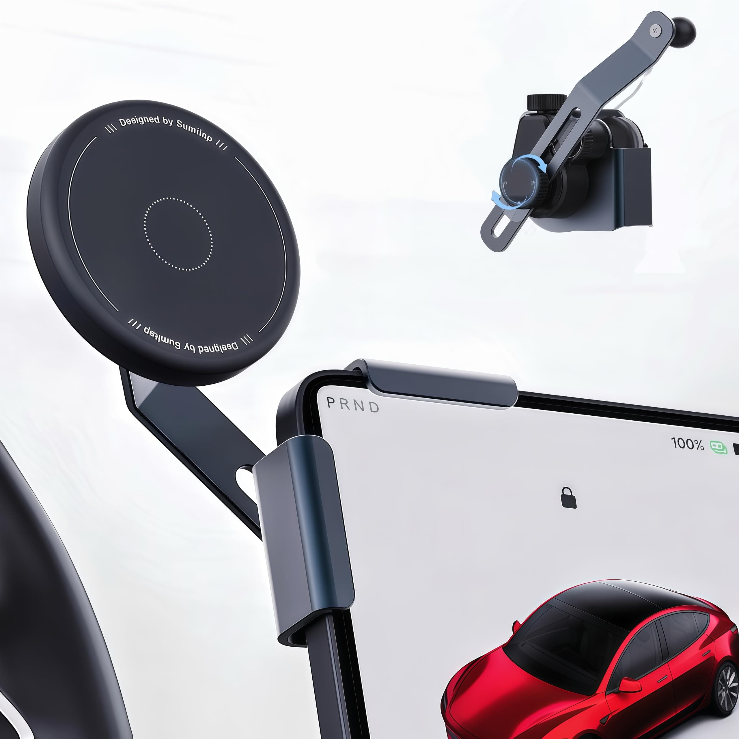 for Tesla Phone Mount Model 3/Y/S/X, Strong Magnetic Silicone Head, Adjustable Arm Phone Holder, for All Smartphones Models and 2CM Center Screen(Curved Screen Not Supported), Left