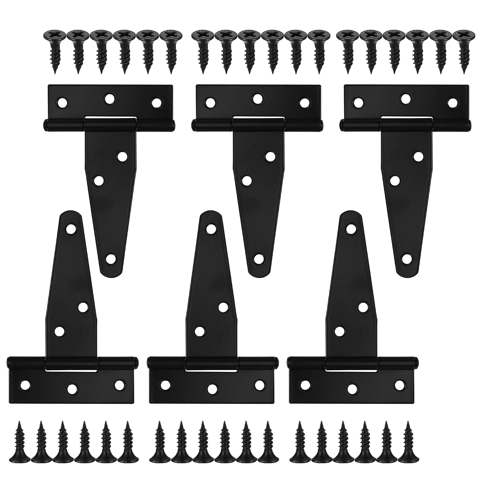 6 Pack 3 Inch T Strap Hinges, Shed Door Gate Hinges, Heavy Duty Black Outdoor Tee Hinge for Wooden Fences, Barn Door Gates Hinge for Shed Door Hardware (6, 3 Inch)