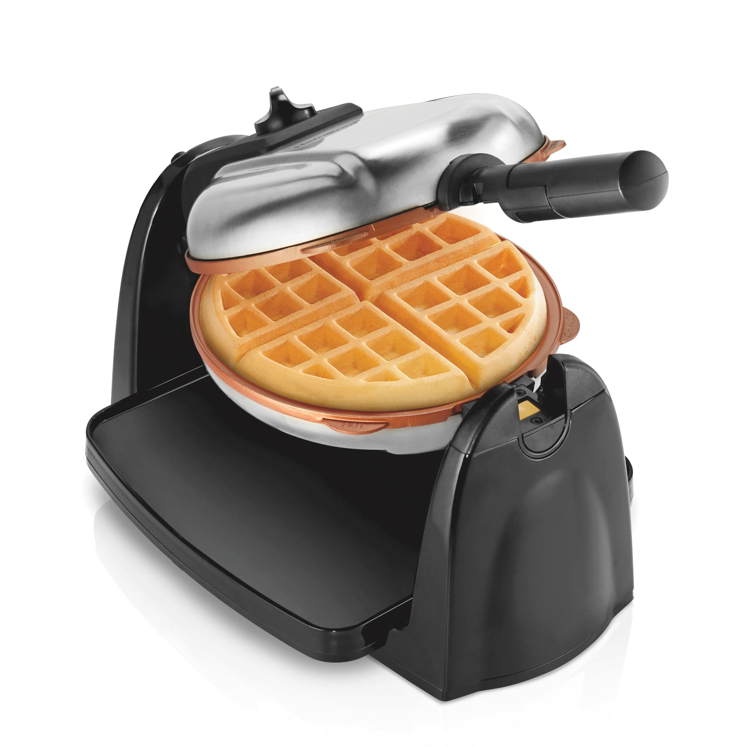 Belgian Waffle Maker with Removable PFAS-Free Durathon Nonstick Coated Plates, Easy Flip, Ceramic Grids, Black (26031)